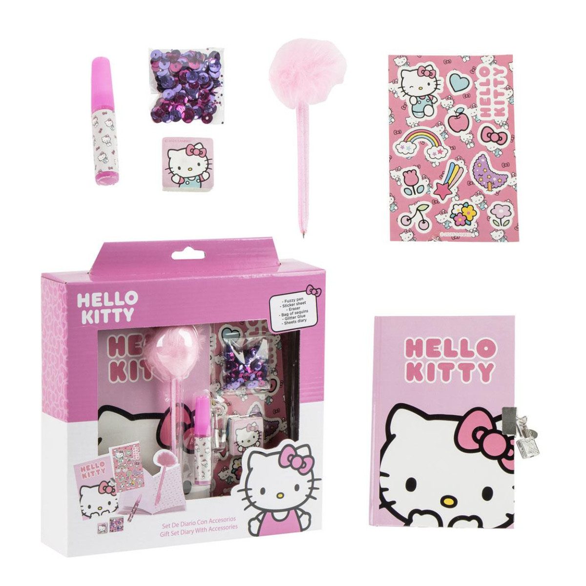 Cerda Tagebuch Hello Kitty Tagebuch Set Kinder Schreibset, Notizbuch, Geschenk