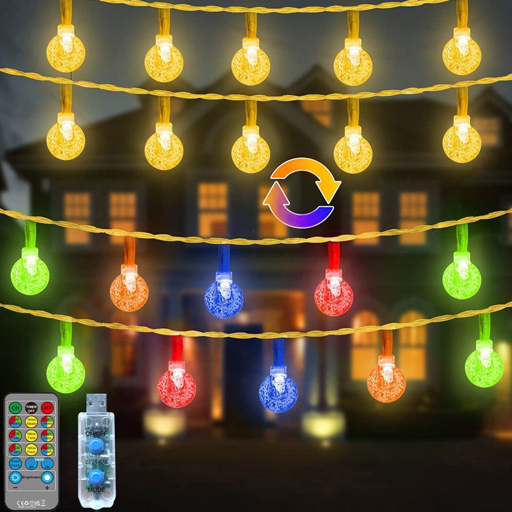 Rosnek LED-Lichterkette »9M/15M,Warmweiß+Multicolor, wasserdicht, für  Weihnachten Party Garten«, Timer; Fernbedienung