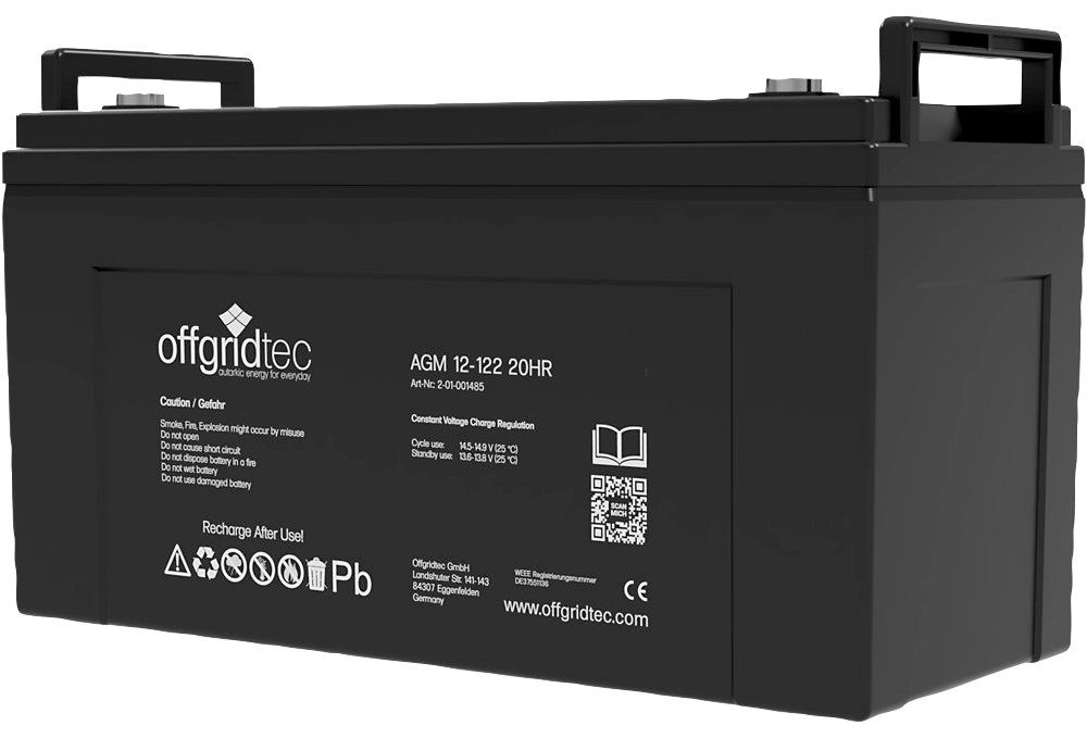 offgridtec AGM Solarbatterie Solarakkus 122000 V, mAh (12 Schraubbare M8-Terminals St), 1