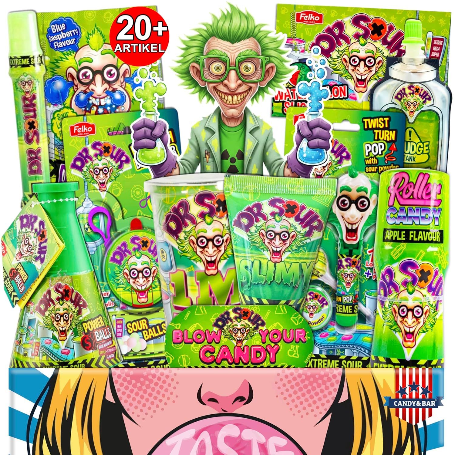 Candy & Bar Süßigkeit Dr. Sour Mega Mix – XL Box mit 23 sauren Süßigkeiten