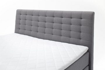 möbelando Boxspringbett Lenno, Boxspringbett Lenno mit Stoffbezug Hugo Uni grau, inkl. Bettkasten seitliche öffnung, Liegefläche 180x200 cm, Kopfteil gesteppt, Metallfüße gebürstet