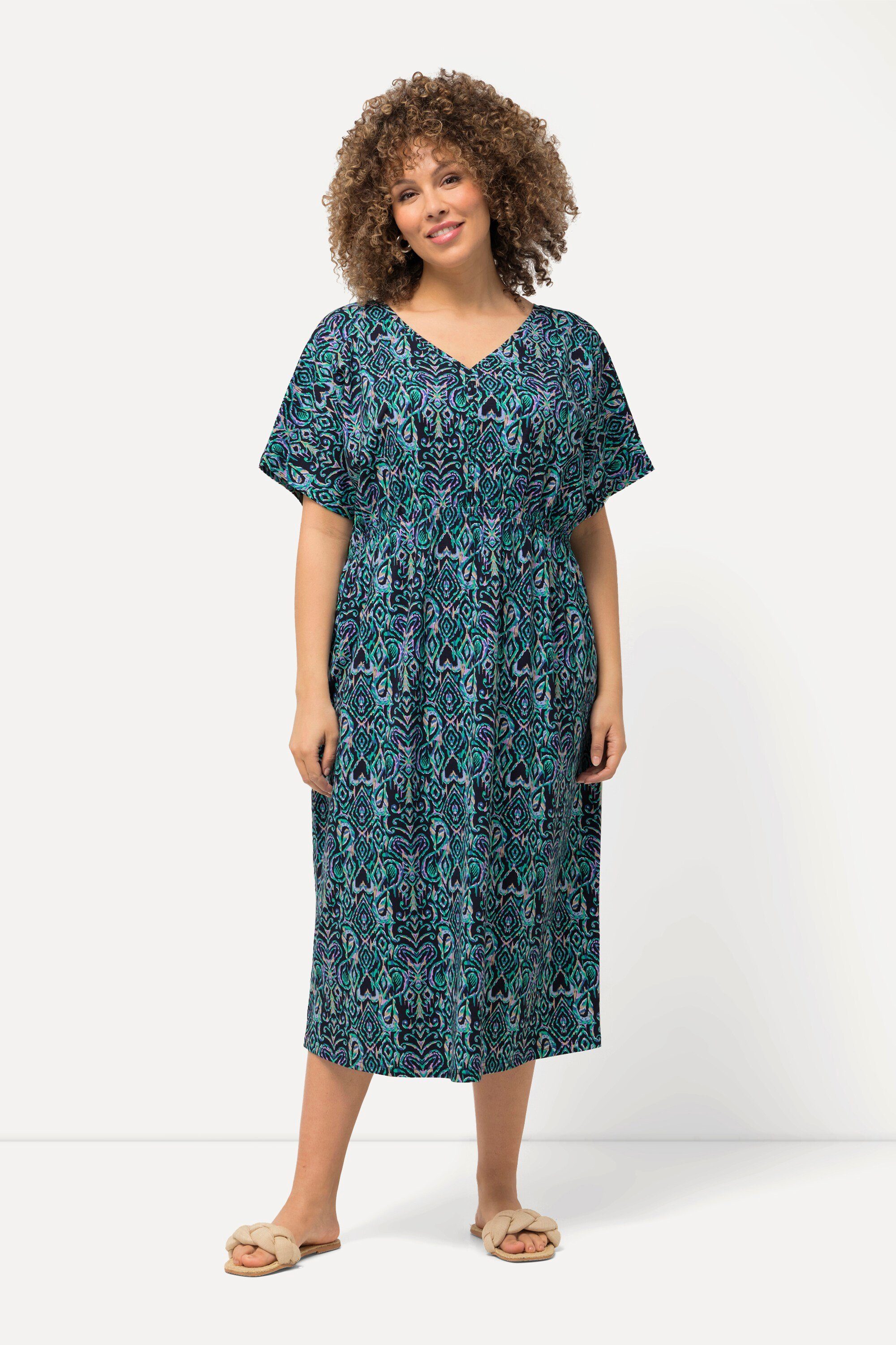 Ulla Popken Jerseykleid Jersey-Midikleid Oversized V-Ausschnitt günstig online kaufen