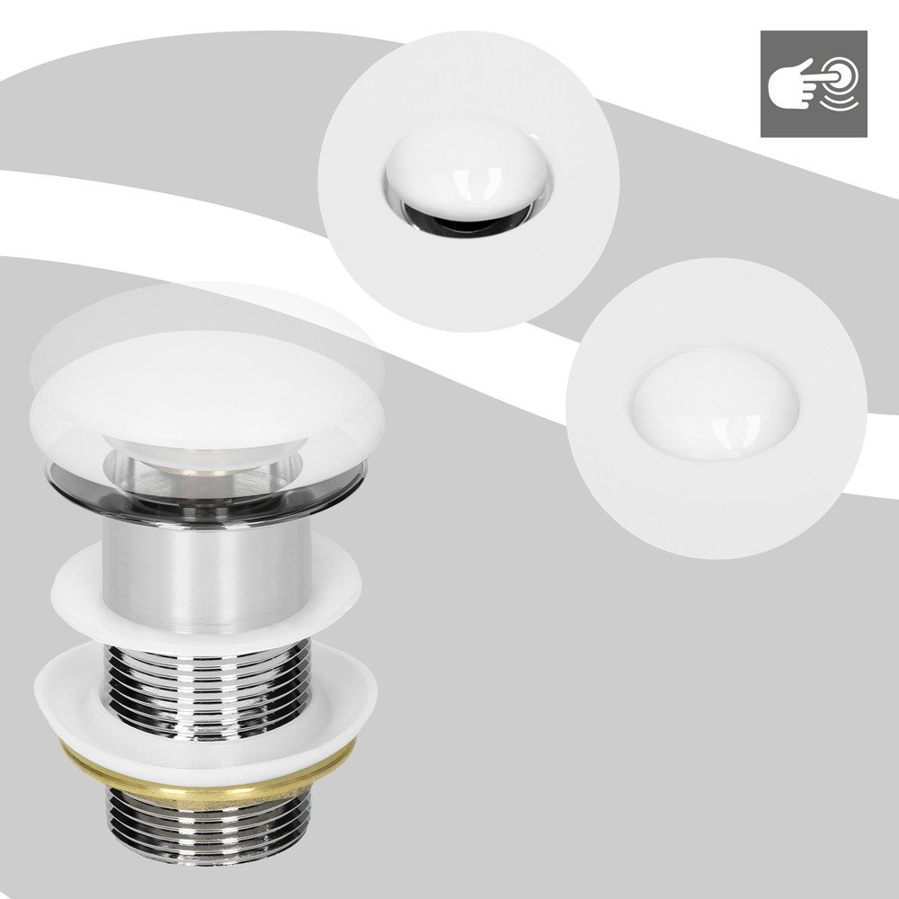 LuxeBath Ablaufgarnitur Ablaufventil für Waschbecken & Waschtisch Pop Up Ventil Doppeldichtung (Komplett-Set) Abflussgarnitur Universal Weiß Keramikdeckel ohne  – Bild 5 von 5
