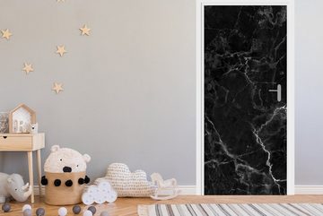 MuchoWow Türtapete Marmor - Schwarz - Weiß - Textur - Marmoroptik, Matt, bedruckt, (1 St), Fototapete für Tür, Türaufkleber, 75x205 cm