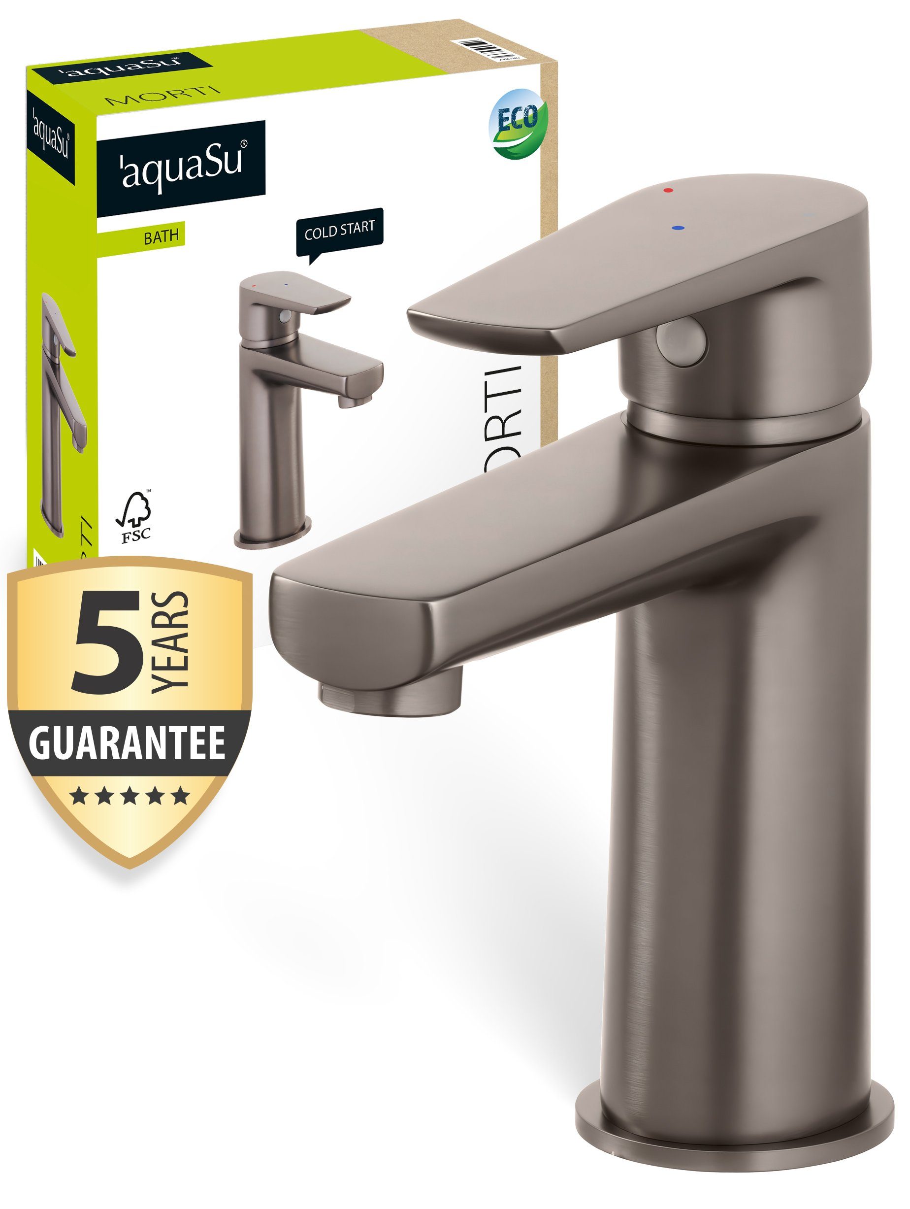 aquaSu Waschtischarmatur Morti Wasserspar-Kartusche, Standmontage, Hochdruck, Industrial, 798785