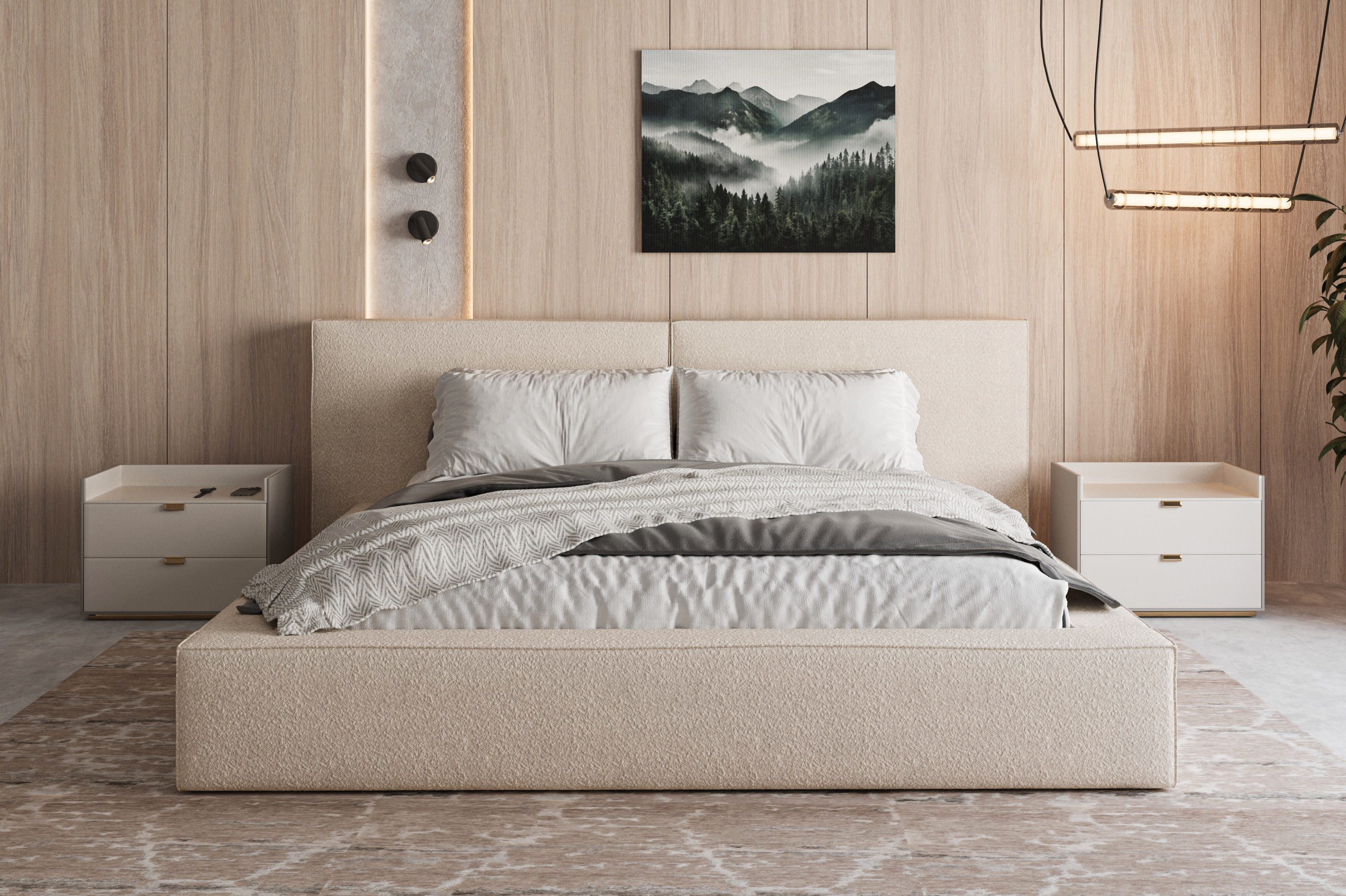 MOEBLO Polsterbett aus Bouclé Bett 06 (Bezug: Boucle, Doppelbett mit Kopfst günstig online kaufen