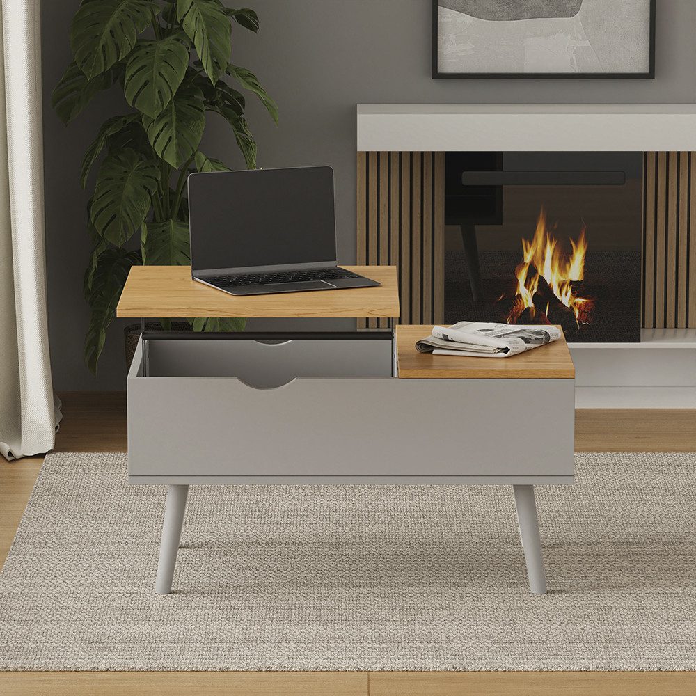 Vicco Couchtisch Stora, Grau/Eiche, 76 x 45 cm mit Liftfunktion (1-St)