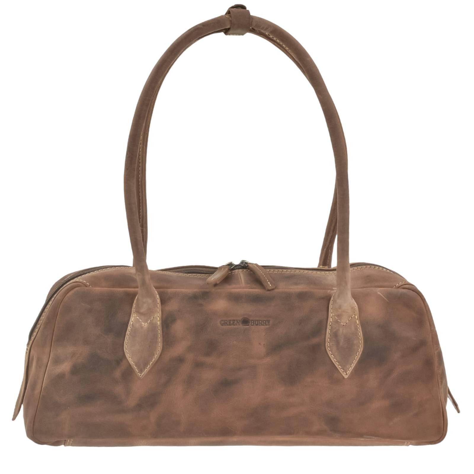 Greenburry Handtasche East-West-Bag Damentasche Leder 42x16cm "Vintage" antikbraun, used Look, Schultertasche, Handtasche, antikbraun, mit Tragegriffen