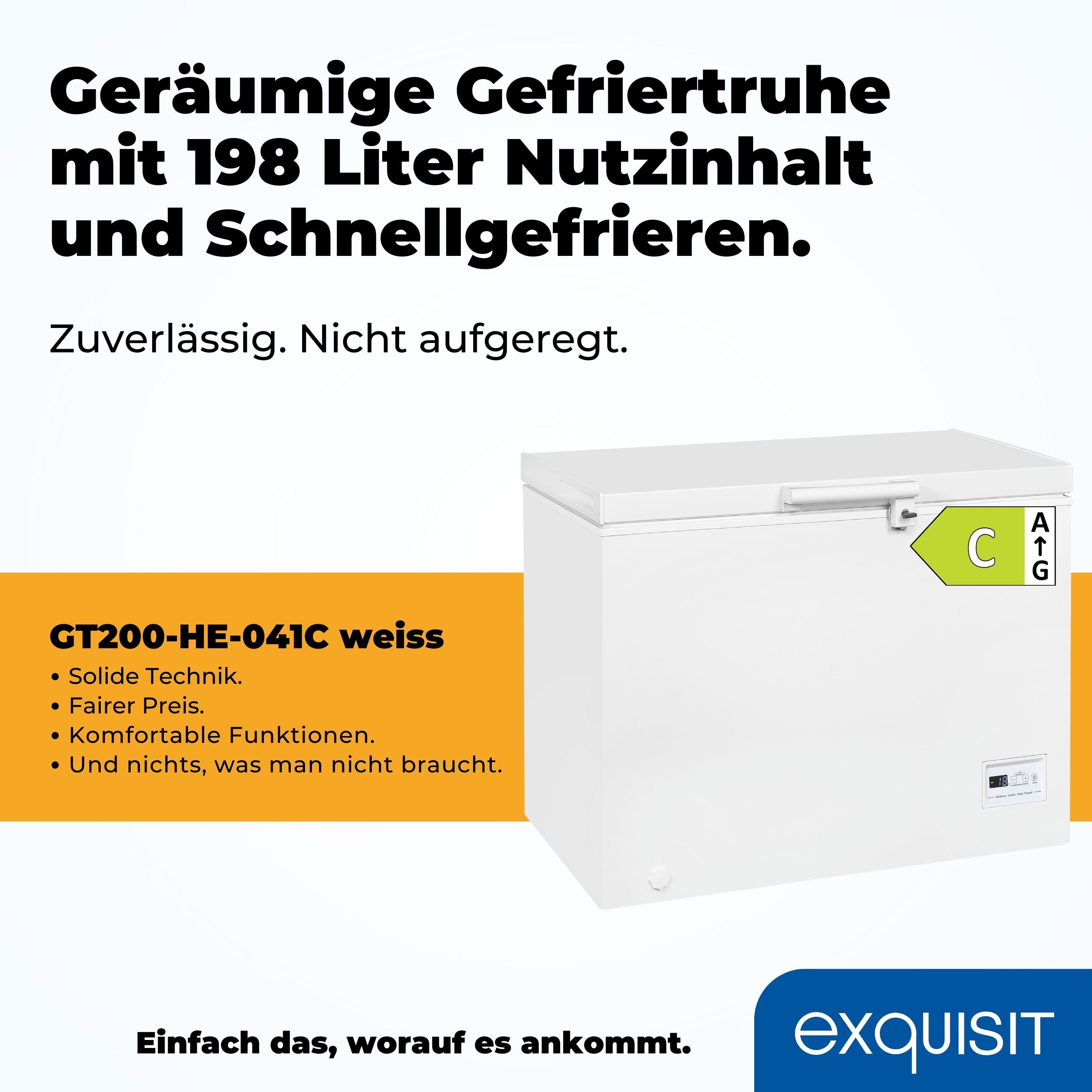 exquisit Gefriertruhe GT200-HE-041C, 102,6 cm breit, 198 l, 4*-Gefriertruhe mit Griff & Türschloss – leicht zu öffnen – Bild 4 von 5