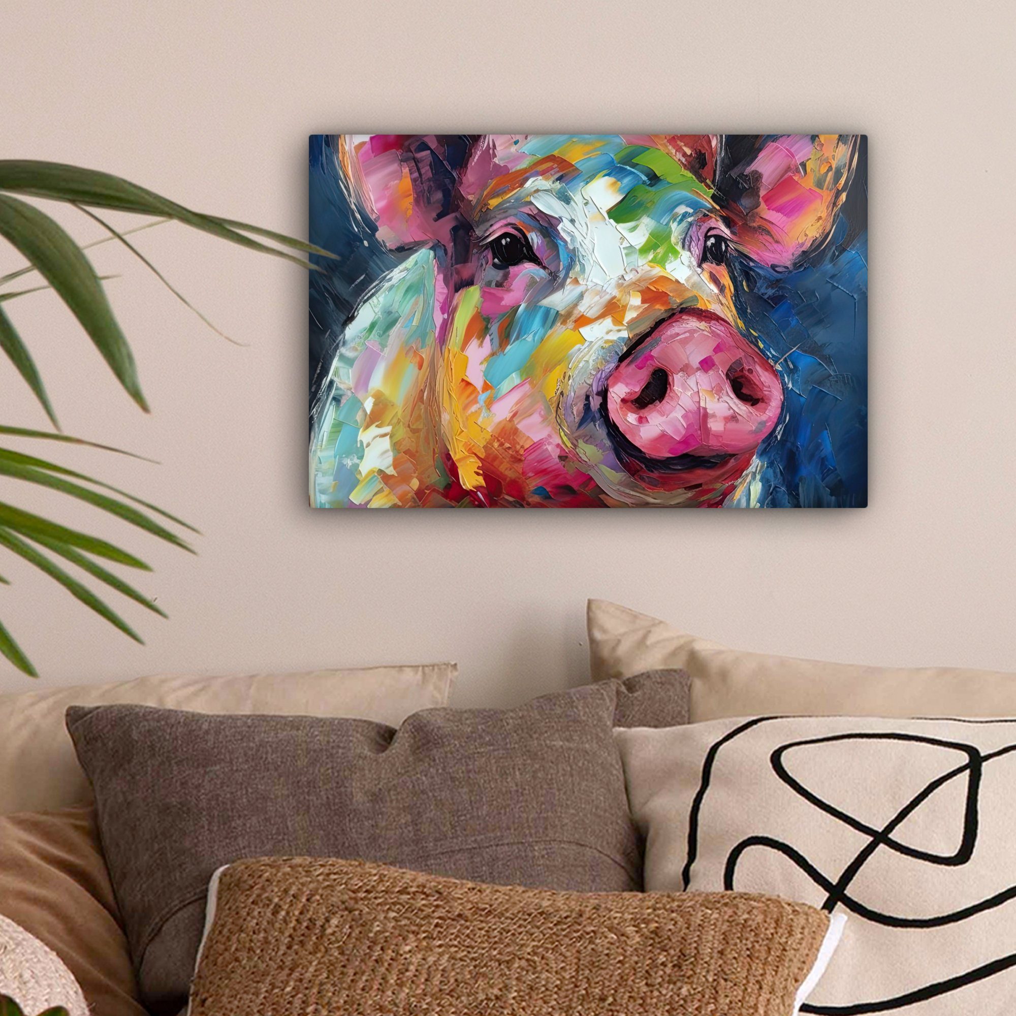 OneMillionCanvasses® Leinwandbild Schwein - Ölfarbe - günstig online kaufen
