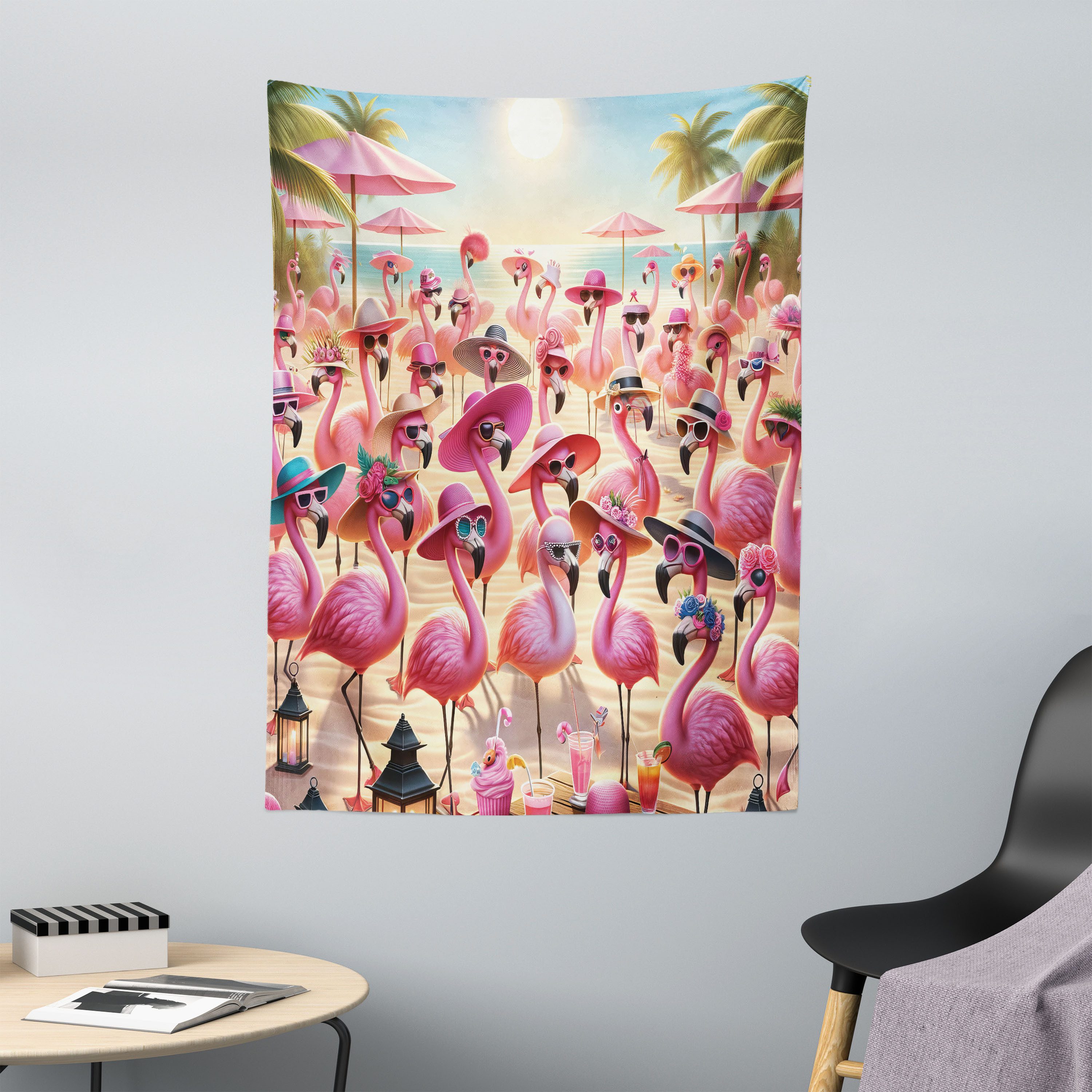 Wandteppich aus Weiches Mikrofaser Stoff Für das Wohn und Schlafzimmer, Abakuhaus, rechteckig, Flamingo Tropische Vögel Lustiger Strand