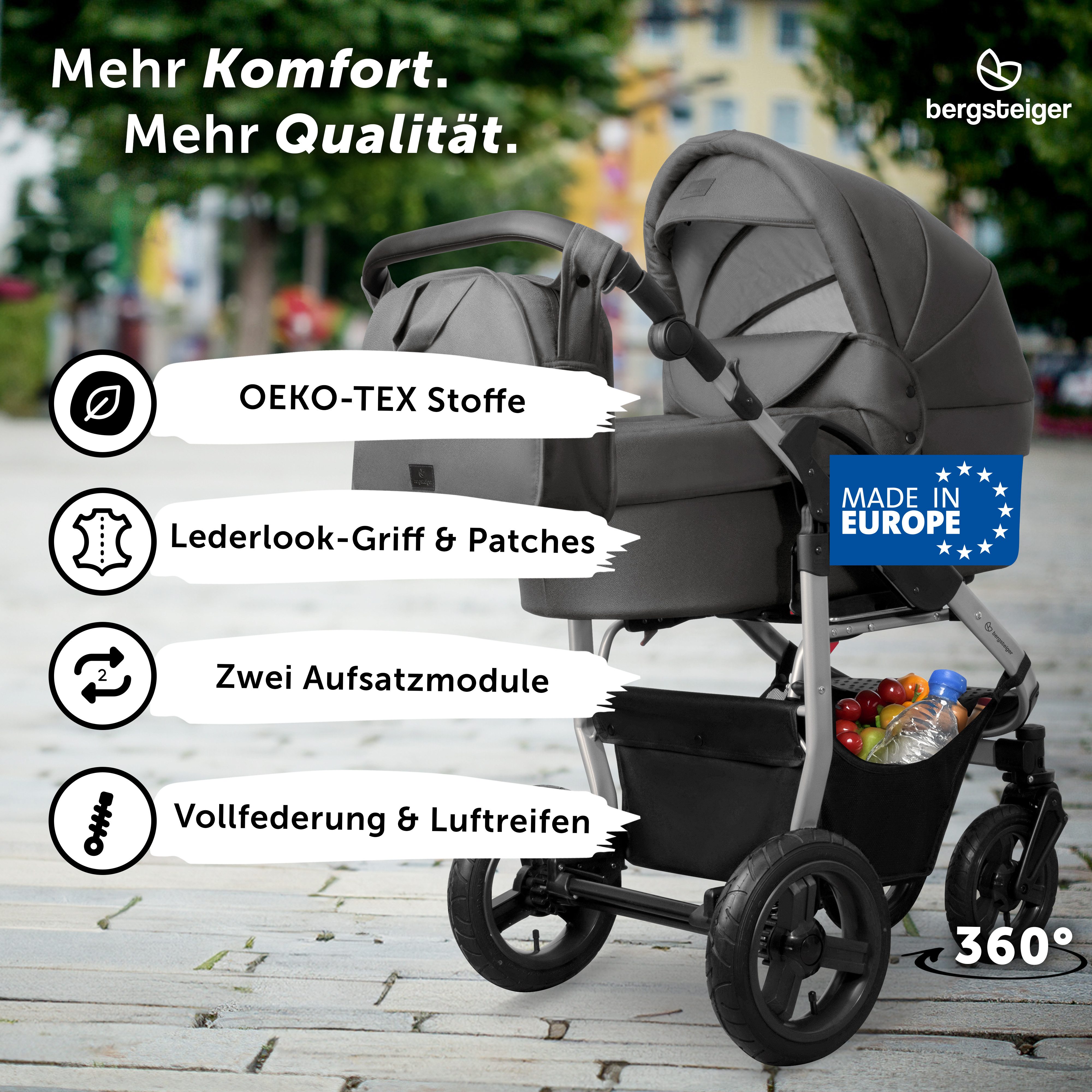 bergsteiger Kombi-Kinderwagen Babywagen Capri 3in1, Kombikinderwagen Komplettset, (10-tlg)