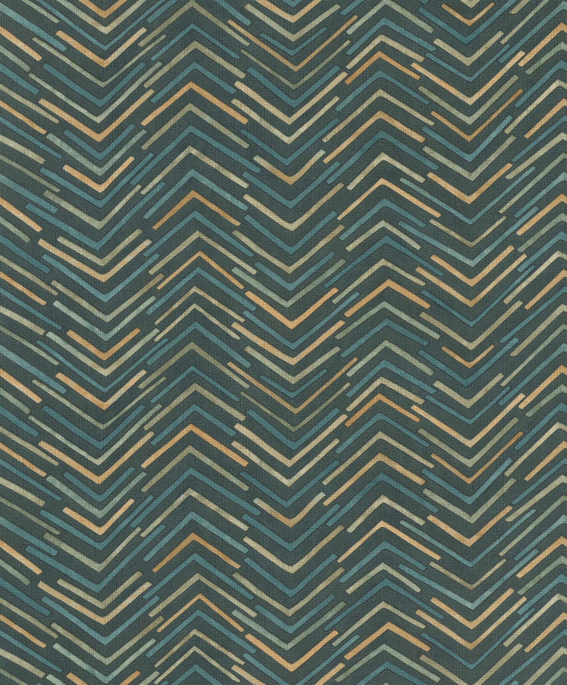 Rasch Vliestapete mit geometrischem Zick-Zack Muster in Petrol, strukturiert, Fischgratmuster, gemustert, geometrisch, grafisch, Zick-Zack, (1 St), Chevron, Fischgrät