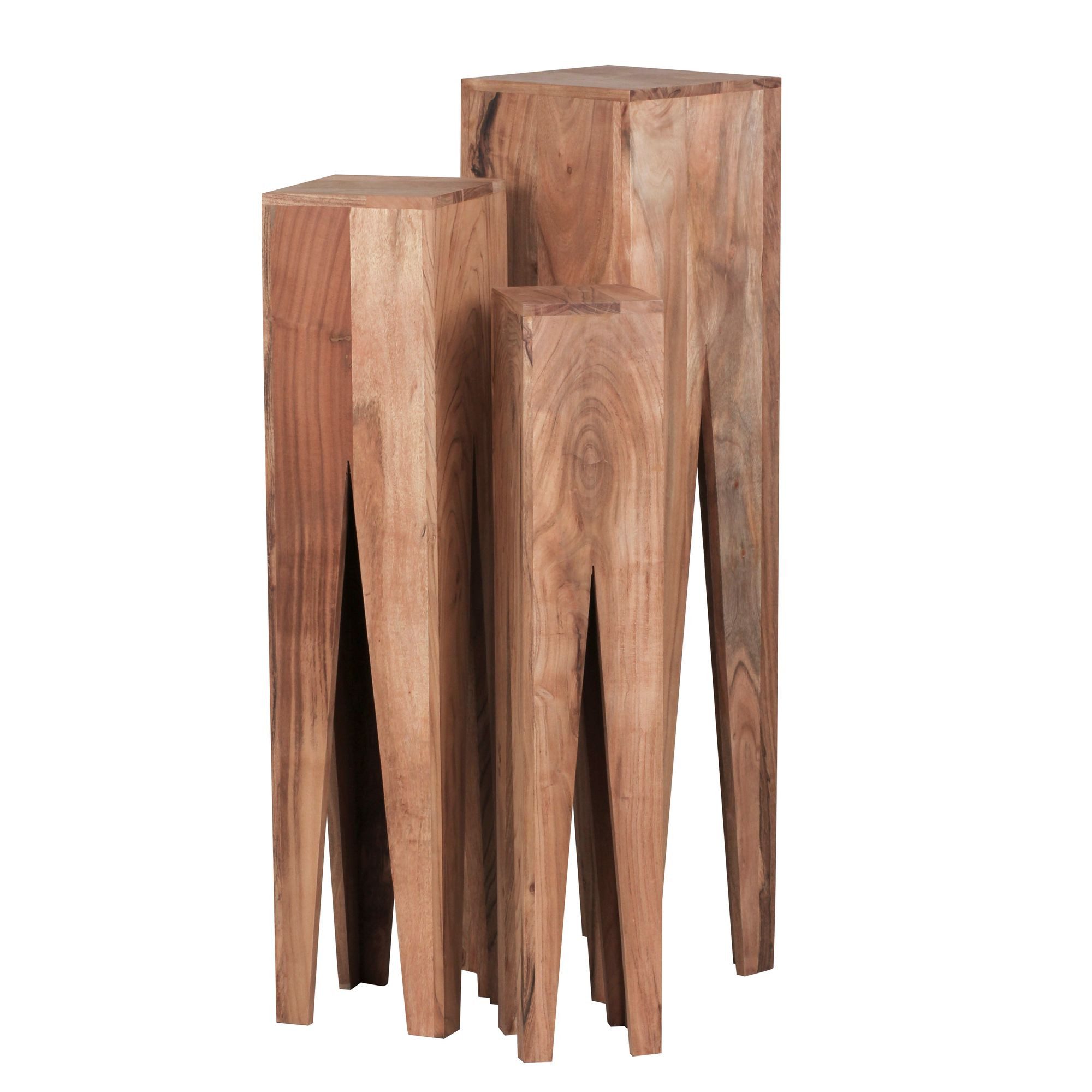 Wohnling Beistelltisch Akazie Massivholz Blumentisch 3er Set Satztisch Säulentisch Dekosäule (Beistelltisch 3er Set Akazie Massivholz Modern), Dekosäule Quadratisch Pflanzentisch Blumentisch