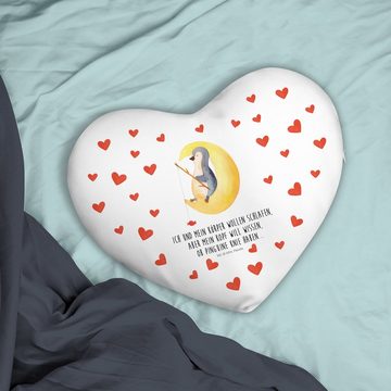 Mr. & Mrs. Panda Dekokissen Pinguin Mond - Weiß - Geschenk, schlafen, Herzform, Dekokissen, Herz, Individuell bedruckt