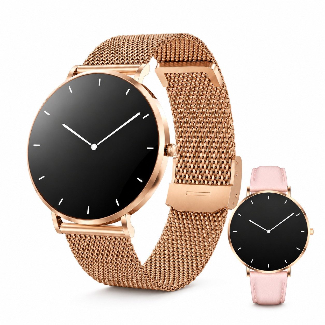 Futicare Smartwatch ultraflach mit 6,8 mm Gehäuse, AMOLED-Display, Smartwatch Smartwatch mit Corning® Gorilla® Glass,Milanaise-Armband & Silikonarmband, modisch und vielseitig kombinierbar, Bluetooth-Anrufe, App-Benachrichtigungen, Herzfrequenz, Schlafanalyse, Schrittzähler, kompatibel mit Android 6.0 und iOS 9.0 oder höher