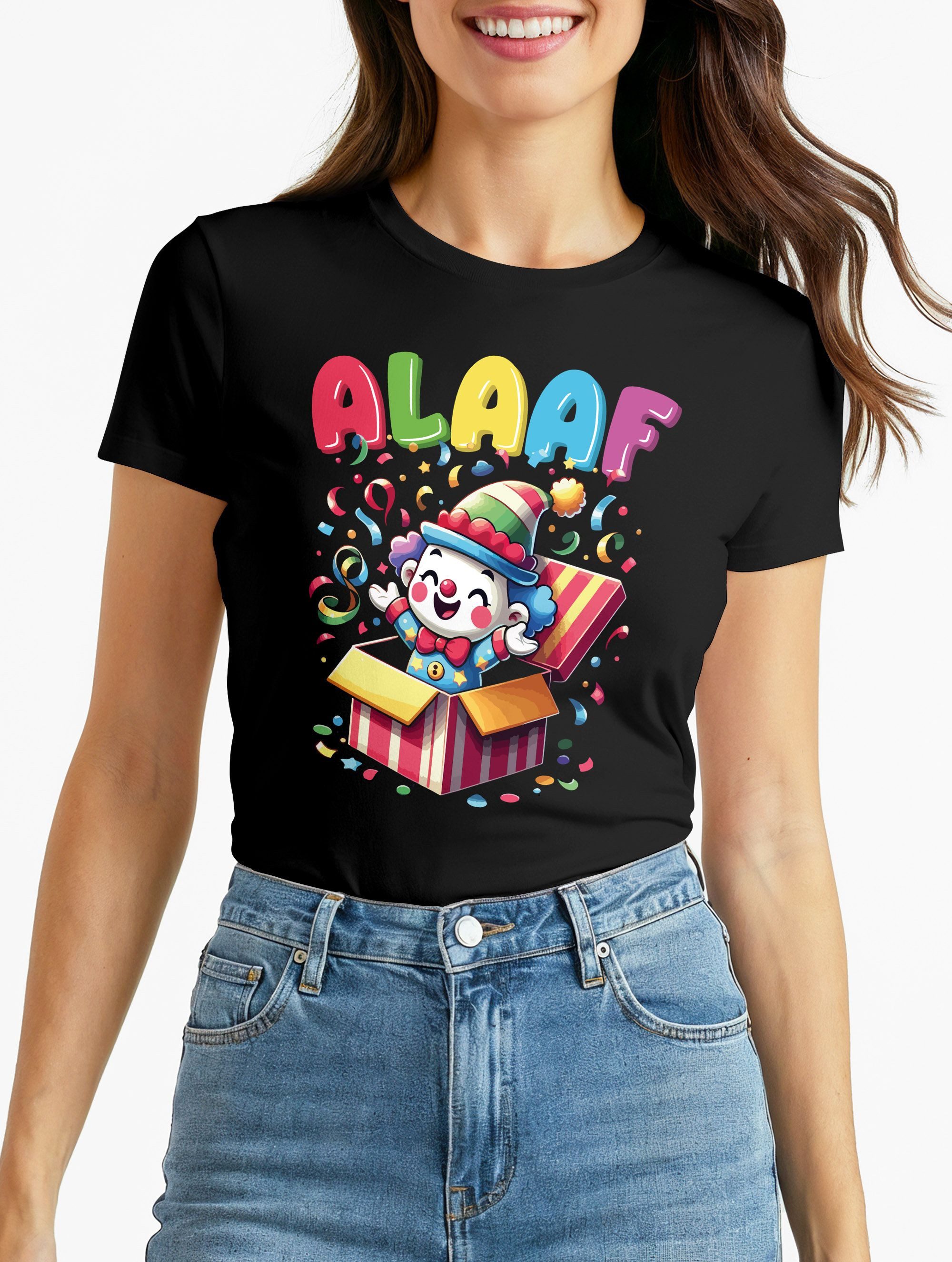Print-Shirt Damen T-Shirt Fasching Karneval Clown Helau Alaaf Verkleidung Last