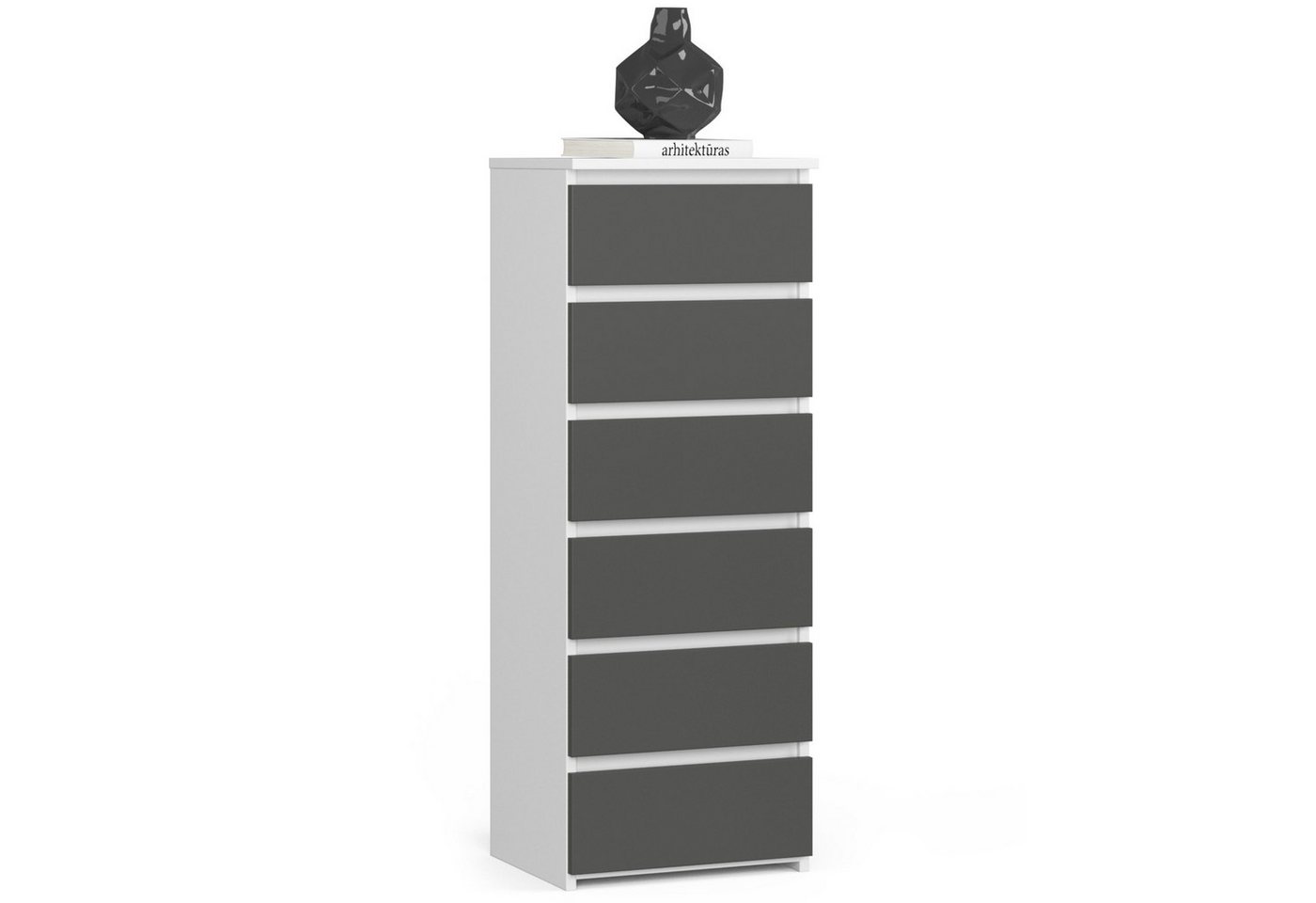 Home Collective Kommode 40 cm breit Holz Highboard Sideboard für Flur Schlafzimmer Wohnzimmer (Mehrzweckschrank Schrank schmal Kommode Schlafzimmer mit Schubladen), Kinderzimmer Organizer, 109 cm hoch mit 6 Schubladen weiß-graphit