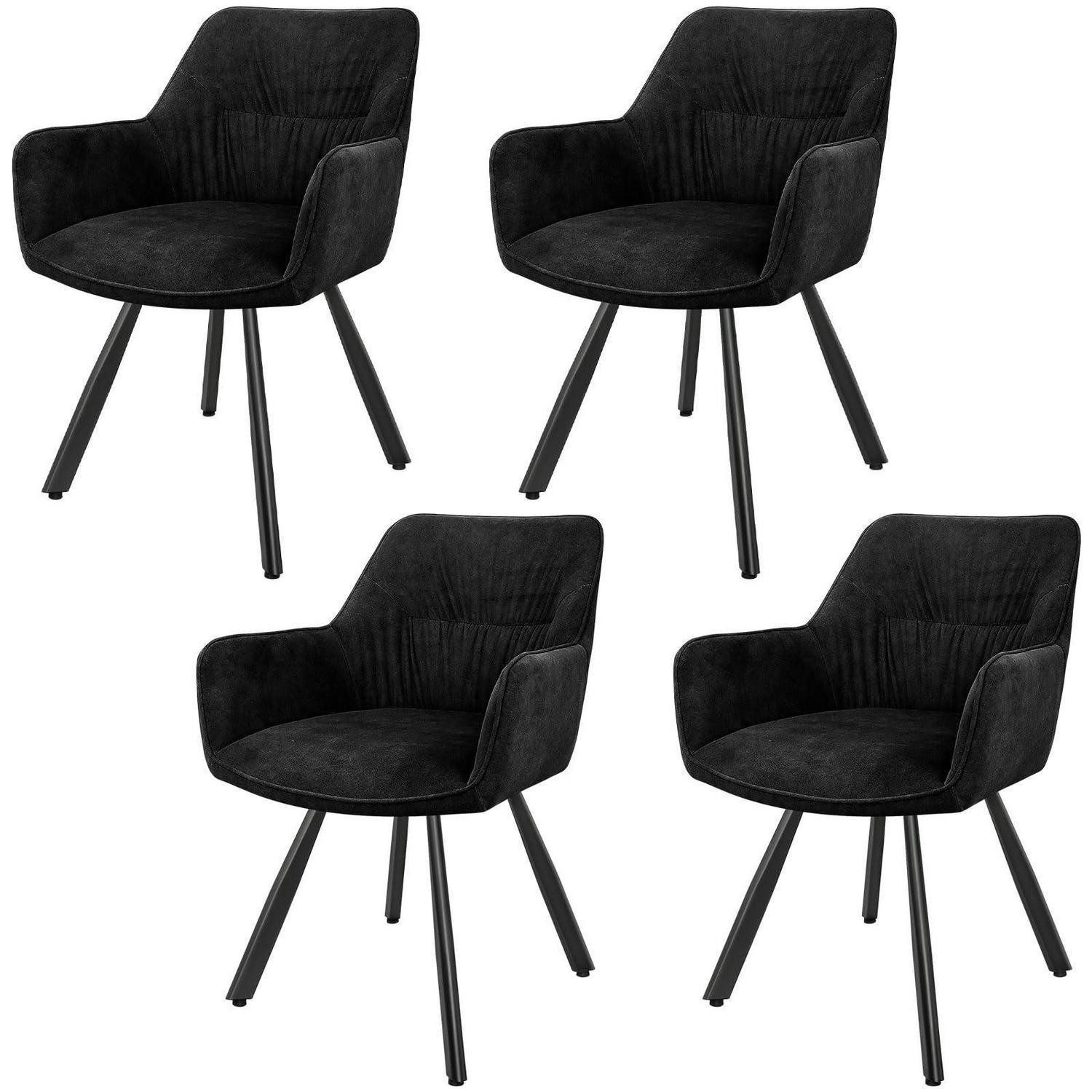 LuxusKollektion Esszimmerstuhl Esszimmerstuhl Drehstuhl 4er Set Schwarz Kurzflor