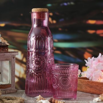MARELIDA Glas Trinkglas lila 280ml Wasserglas Saftglas Vintage Boho Blumenmuster, Glas