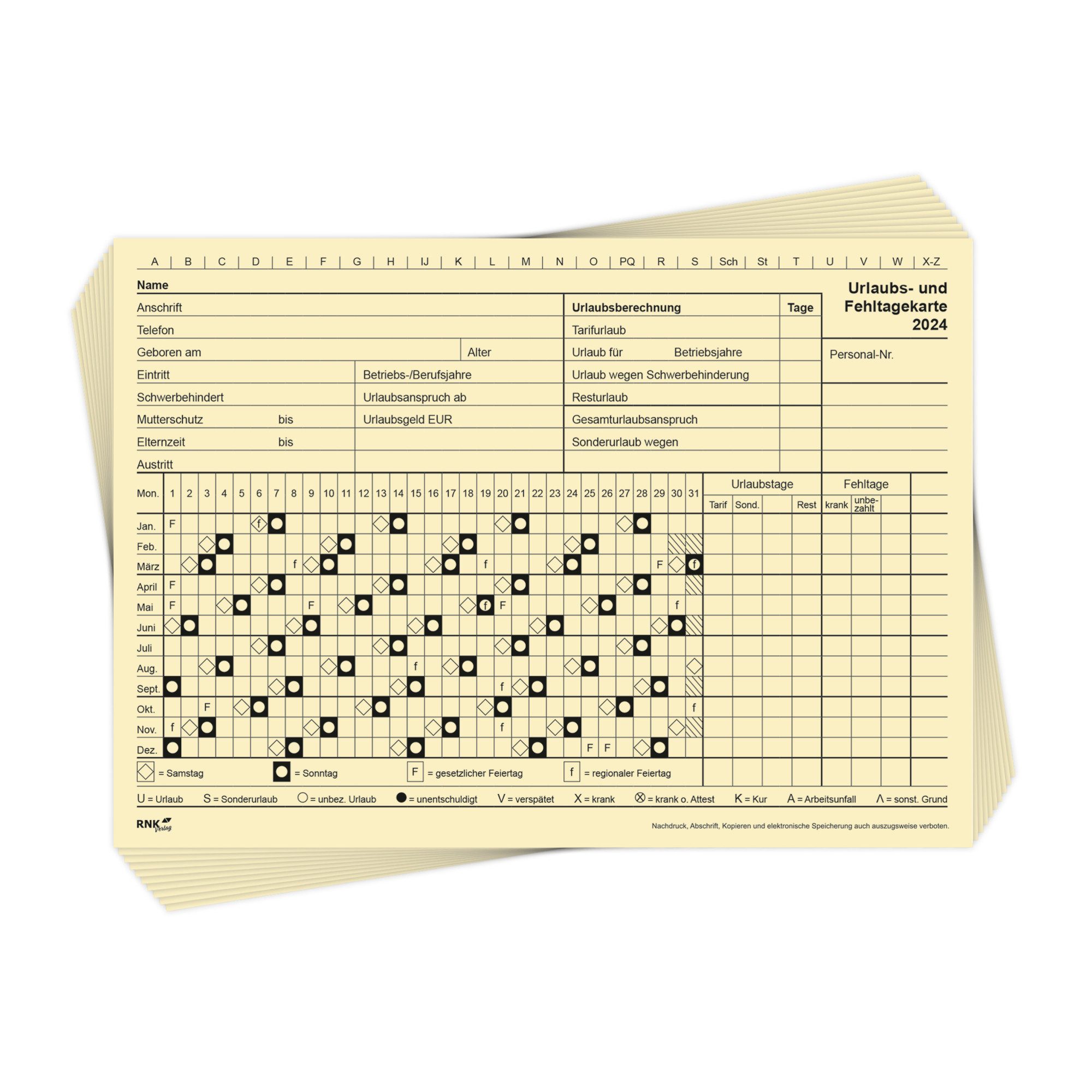 RNK Verlag Wandtafel Urlaubskarte 2024 2900/24-10 DIN A5 quer 10 Stück
