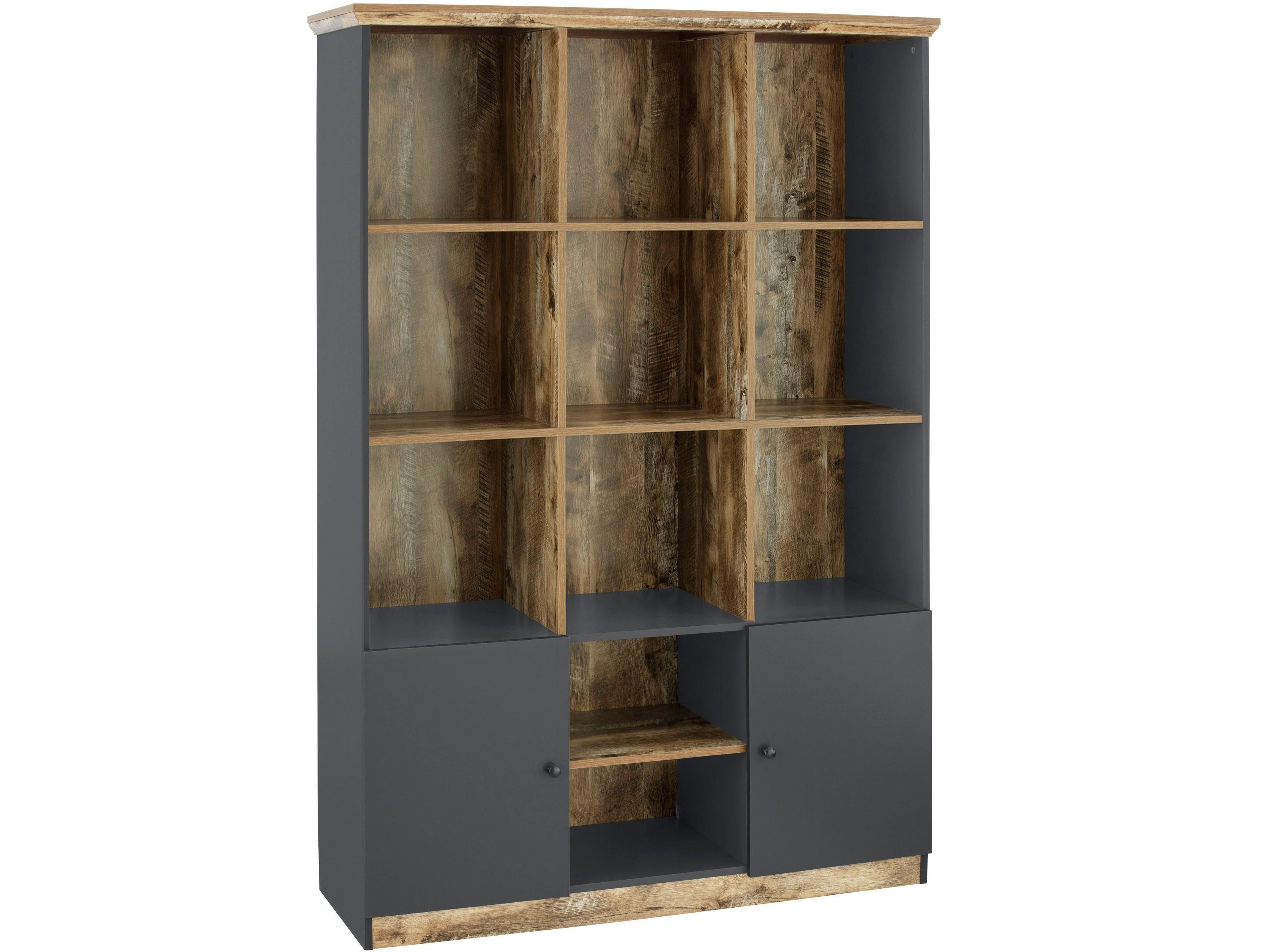 loft24 Bücherregal Casper, 2-trg. Bücherregal im rustik Landhaus Design, FSC®-zertifiziert grau/eiche