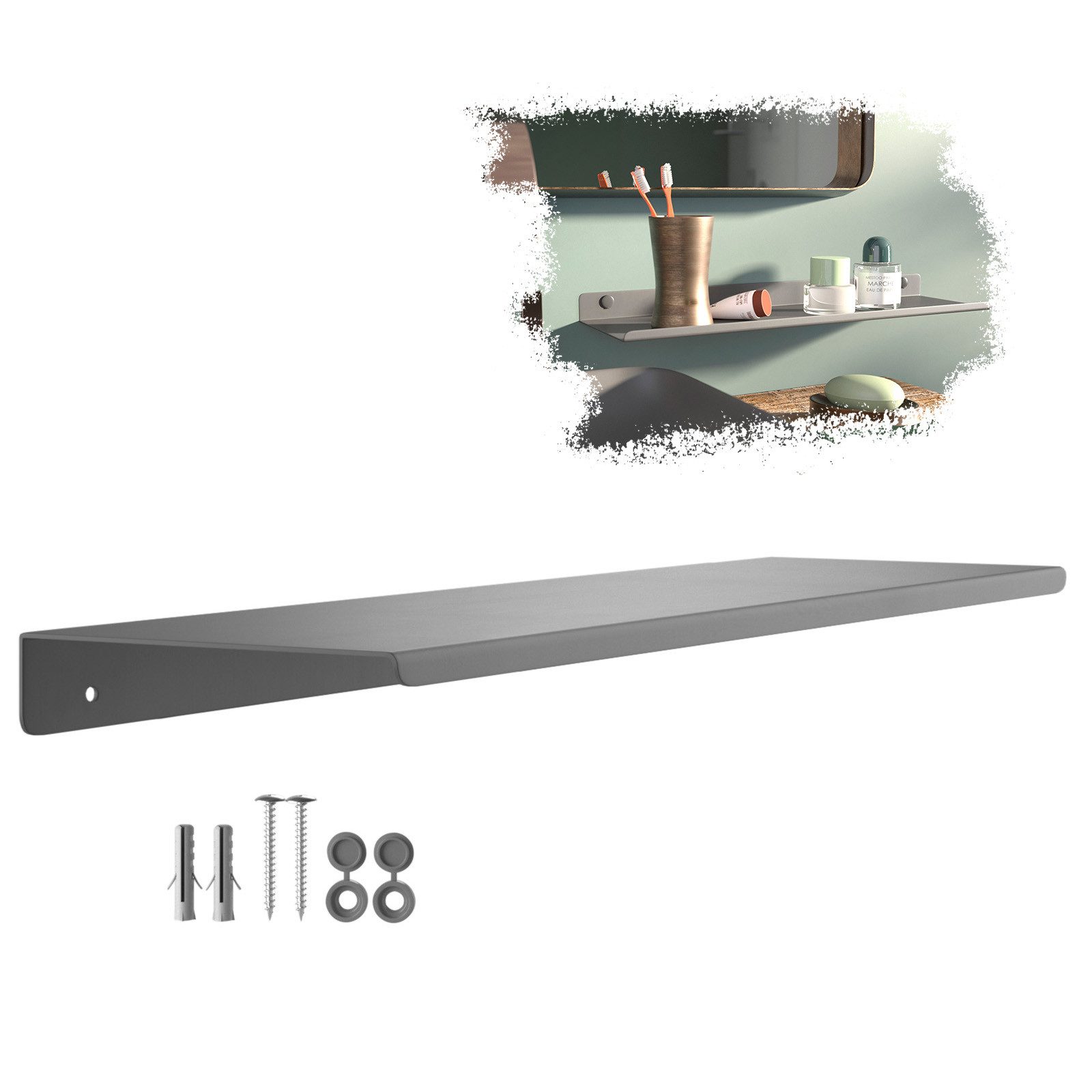 SO-TECH® Wandregal Schweberegal HOVER 35/45 x 13 x 3 cm inkl. Befestigungsset, 1-tlg., Wandmontage, für Bad Küche oder Wohnzimmer, Anthrazit