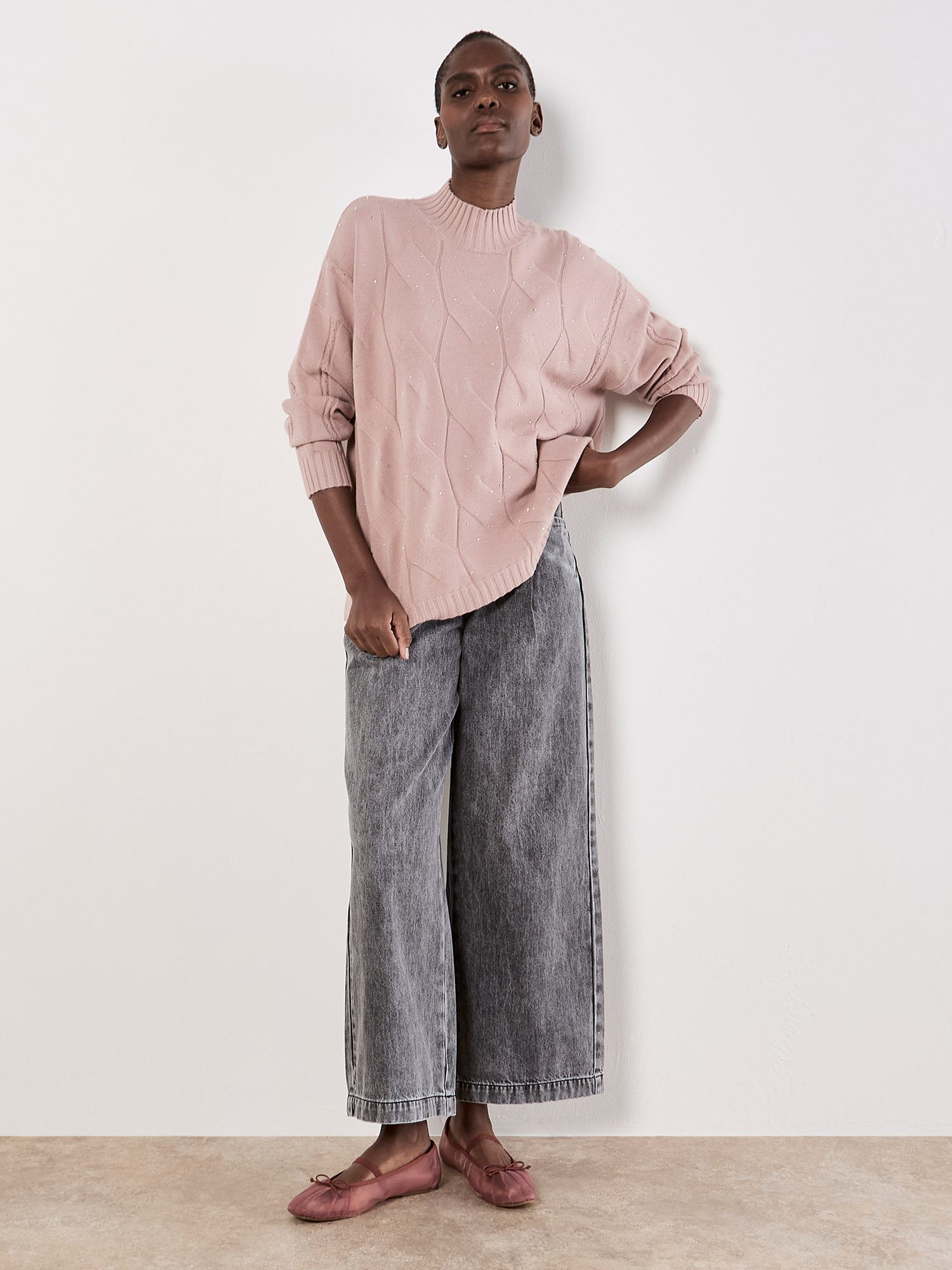 Apricot Stehkragenpullover Zopfmusterpullover günstig online kaufen