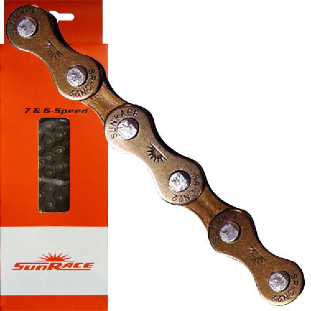 Fahrradkette SunRace Kette CNM22 6/7fach 116 Glieder Kettenschloss braun