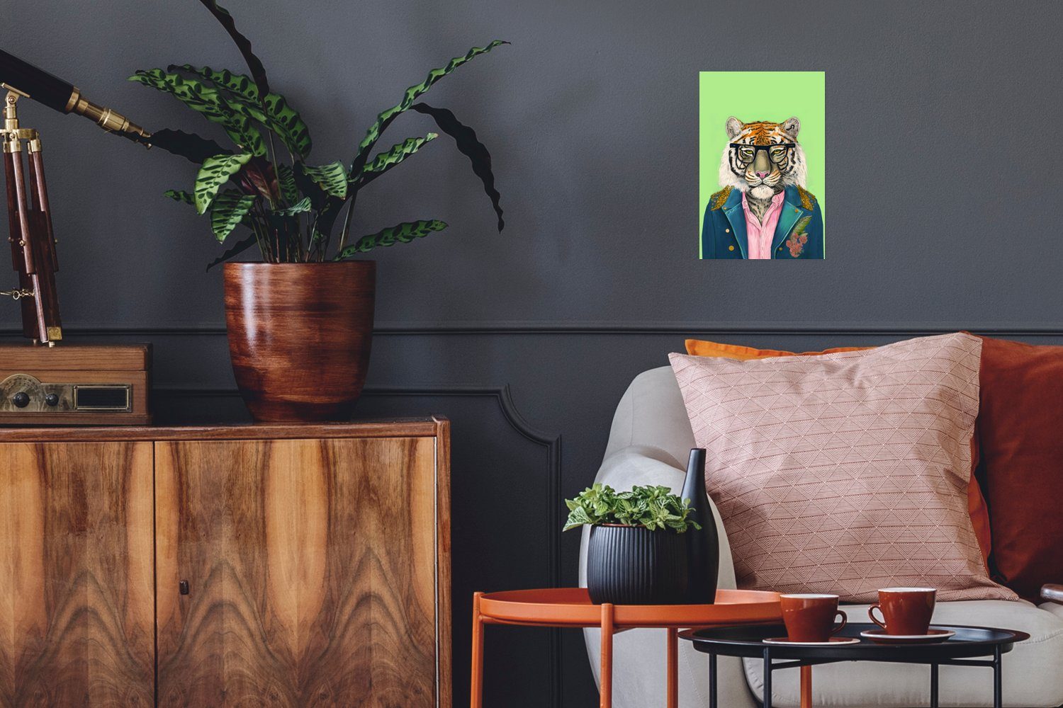 MuchoWow Poster Blumen - Brillen - Tiger - Tiere - Safari, (1 St), Poster, Wandbild, Wandposter für Wohnzimmer, Ohne Rahmen