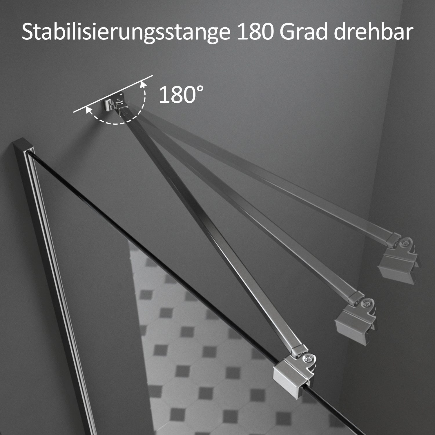 Boromal Duschwand-Stabilisationsstange für 4-8mm haltestange duschwand 50cm 180° Drehbar, (Stabilisator, rechteckig), für Walk In Duschwand Duschabtrennung Dusc – Bild 4 von 5