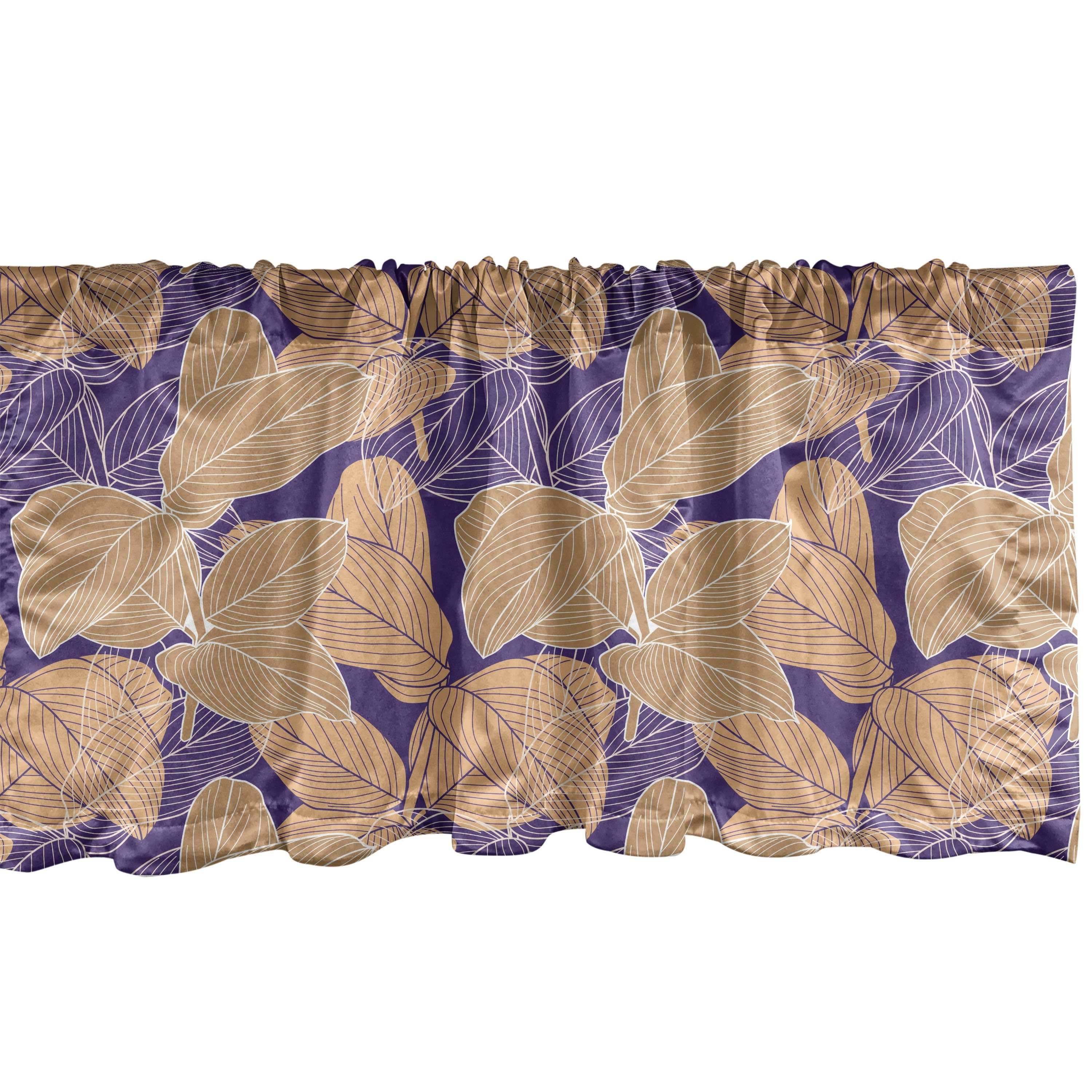 Scheibengardine Vorhang Volant für Küche Schlafzimmer Dekor mit Stangentasche, Abakuhaus, Microfaser, hawaiisch Gestreifte Blatt Silhouetten