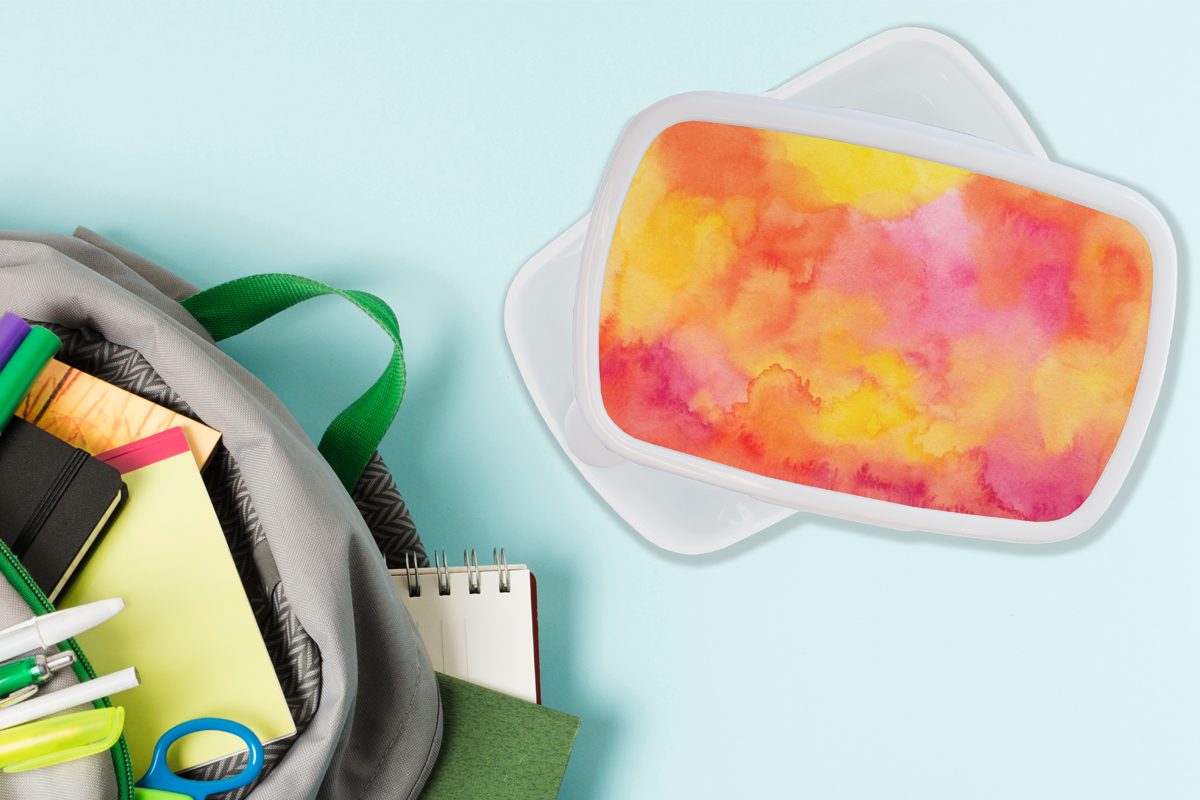 Jungs Brotbox und Brotdose, Erwachsene, Malerei Farbe Gelb, für - Kinder und - Kunststoff, - Mädchen weiß MuchoWow Lunchbox Orange für (2-tlg),
