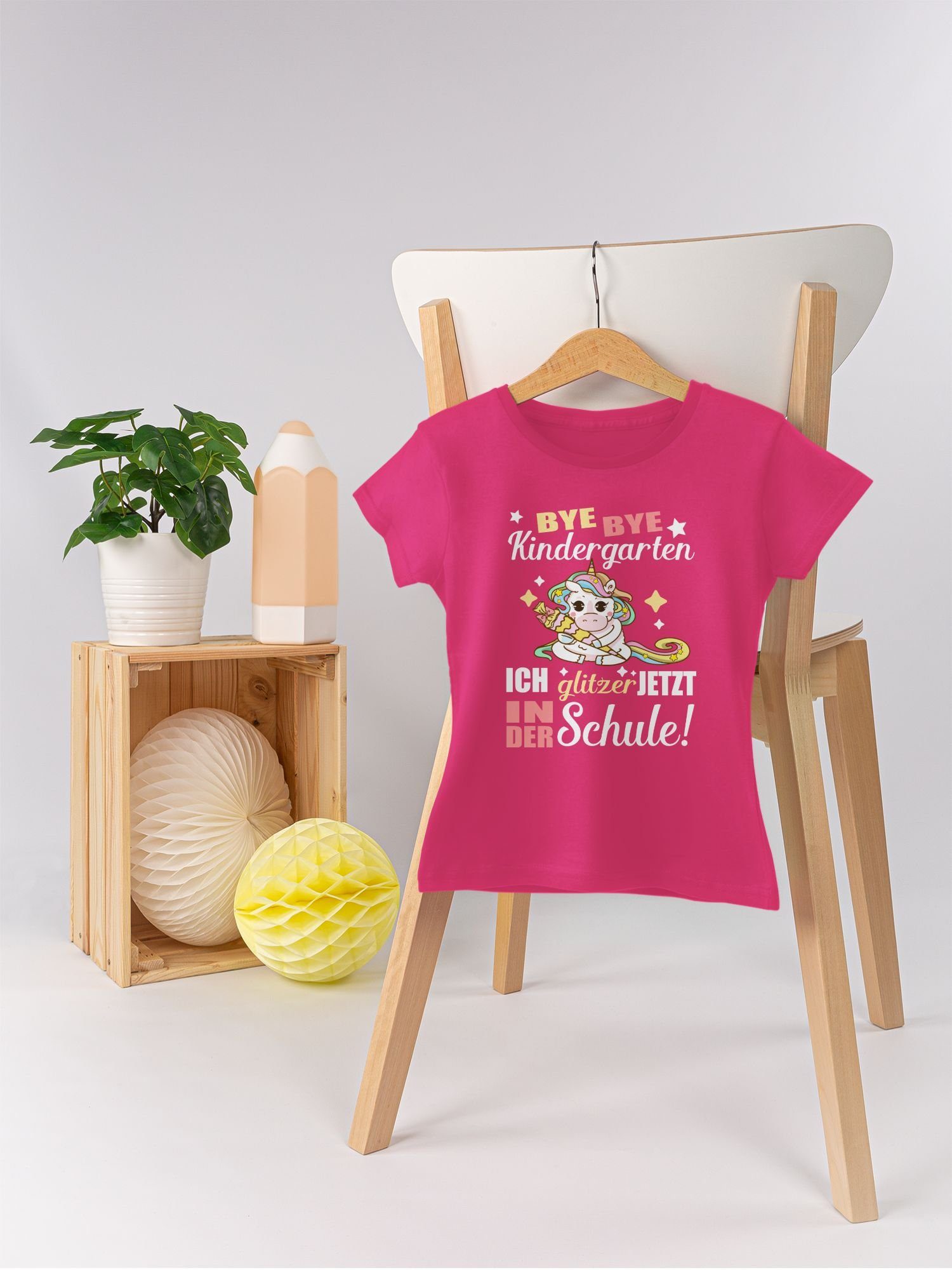 Shirtracer T-Shirt Fuchsia Bye Einschulung - Kindergarten Einhorn 1 Bye Mädchen