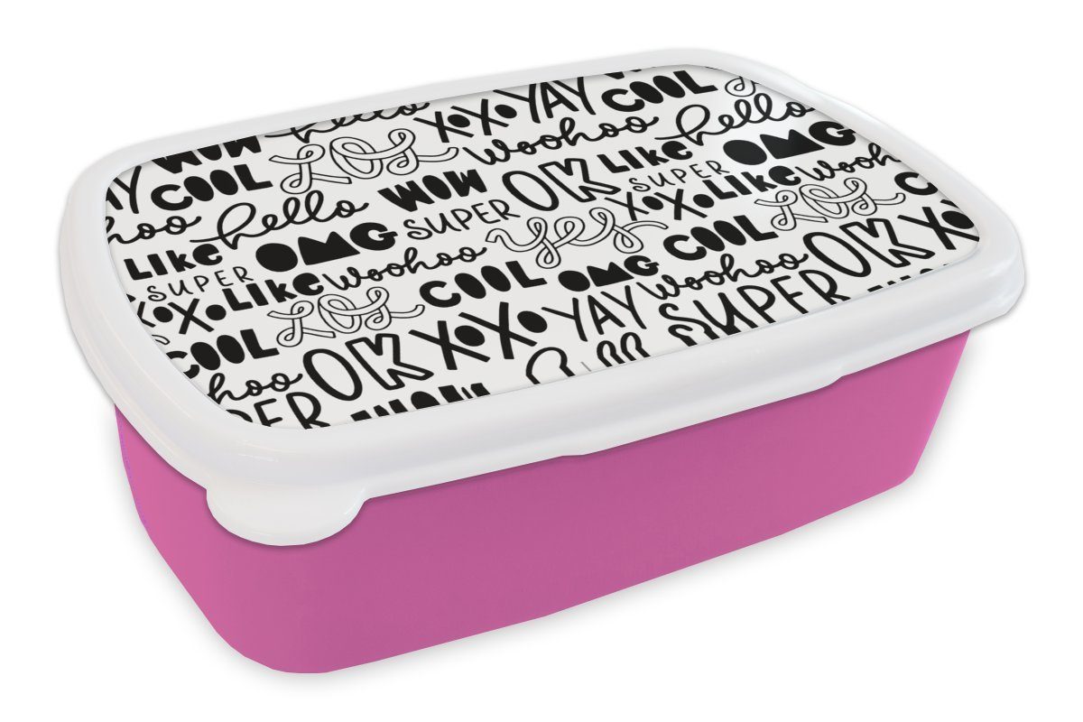 MuchoWow Lunchbox Muster - Teenager - Zitate - Briefe, Kunststoff, (2-tlg), Brotbox für Erwachsene, Brotdose Kinder, Snackbox, Mädchen, Kunststoff rosa