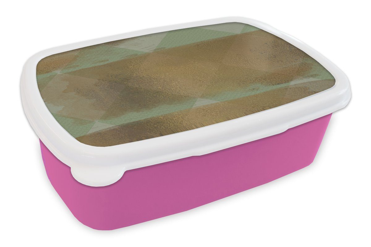 Gold Snackbox, Kinder, - Brotdose Kunststoff, Streifen (2-tlg), Brotbox rosa Kunststoff Muster Erwachsene, - für Mädchen, Grün, Lunchbox - MuchoWow
