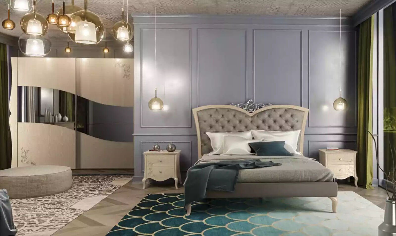 JVmoebel Schlafzimmer-Set Luxus Schlafzimmer Bett 2x Nachttische Sets Zimmer 4tlg., (4-St., Nur Bett + 2x Nachttische + Kleiderschrank), Made in Italy
