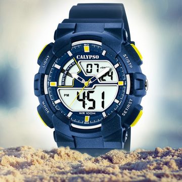 CALYPSO WATCHES Digitaluhr Calypso Herren Uhr K5771/3, Herren Armbanduhr rund, Kunststoff, PUarmband blau, Sport