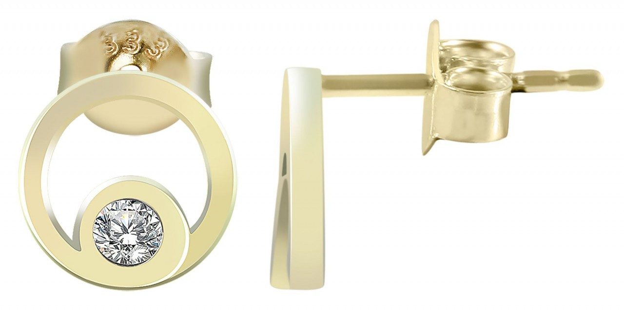 Paar Ohrhänger Damen Ohrstecker aus Gold 333 und Zirkonia Ø 8 mm