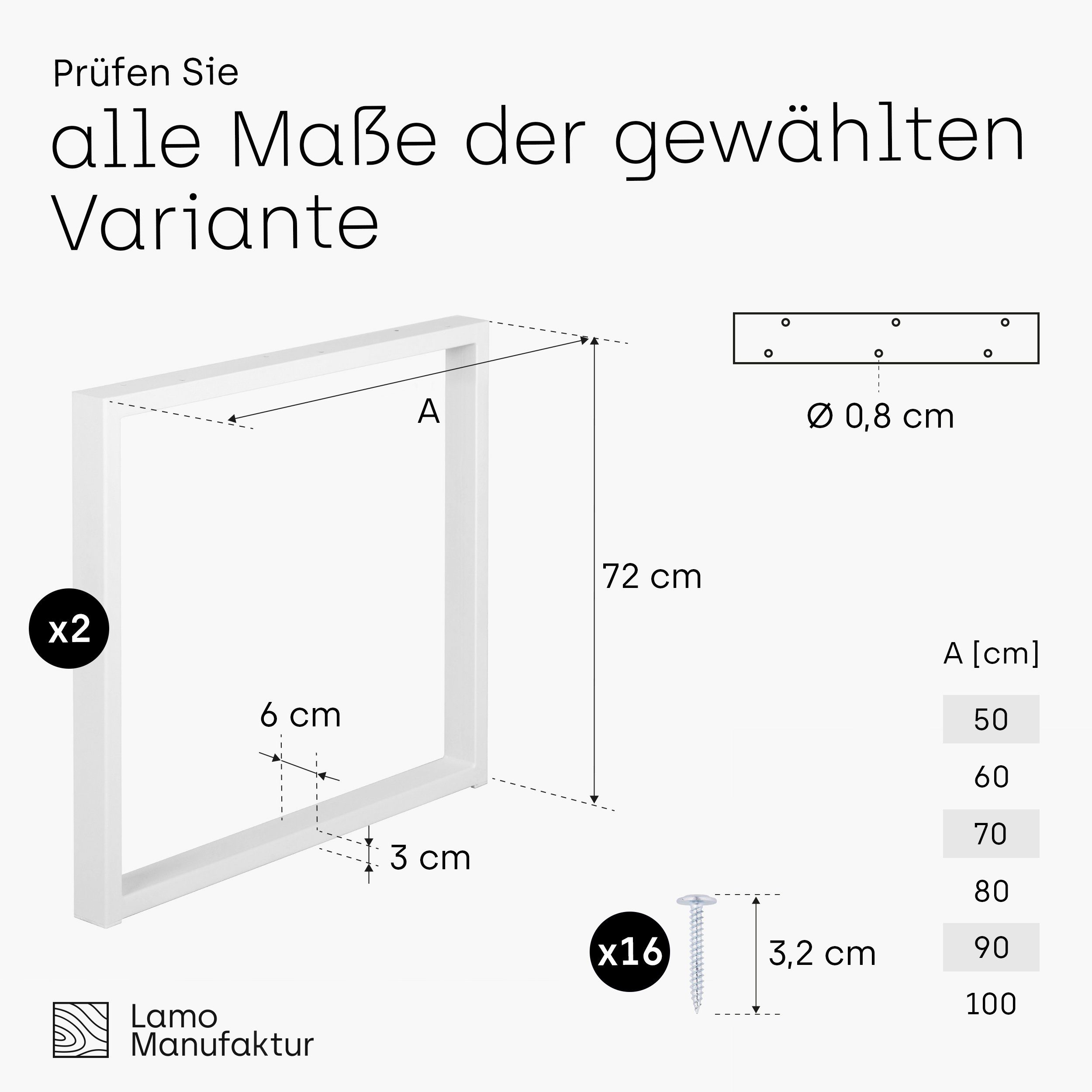 LAMO Verkehrsweiss Medium pulverbeschichtet Manufaktur 2er-Set Tischgestell (SET, Simple Industriestahl Tischkufen), Tischbeine