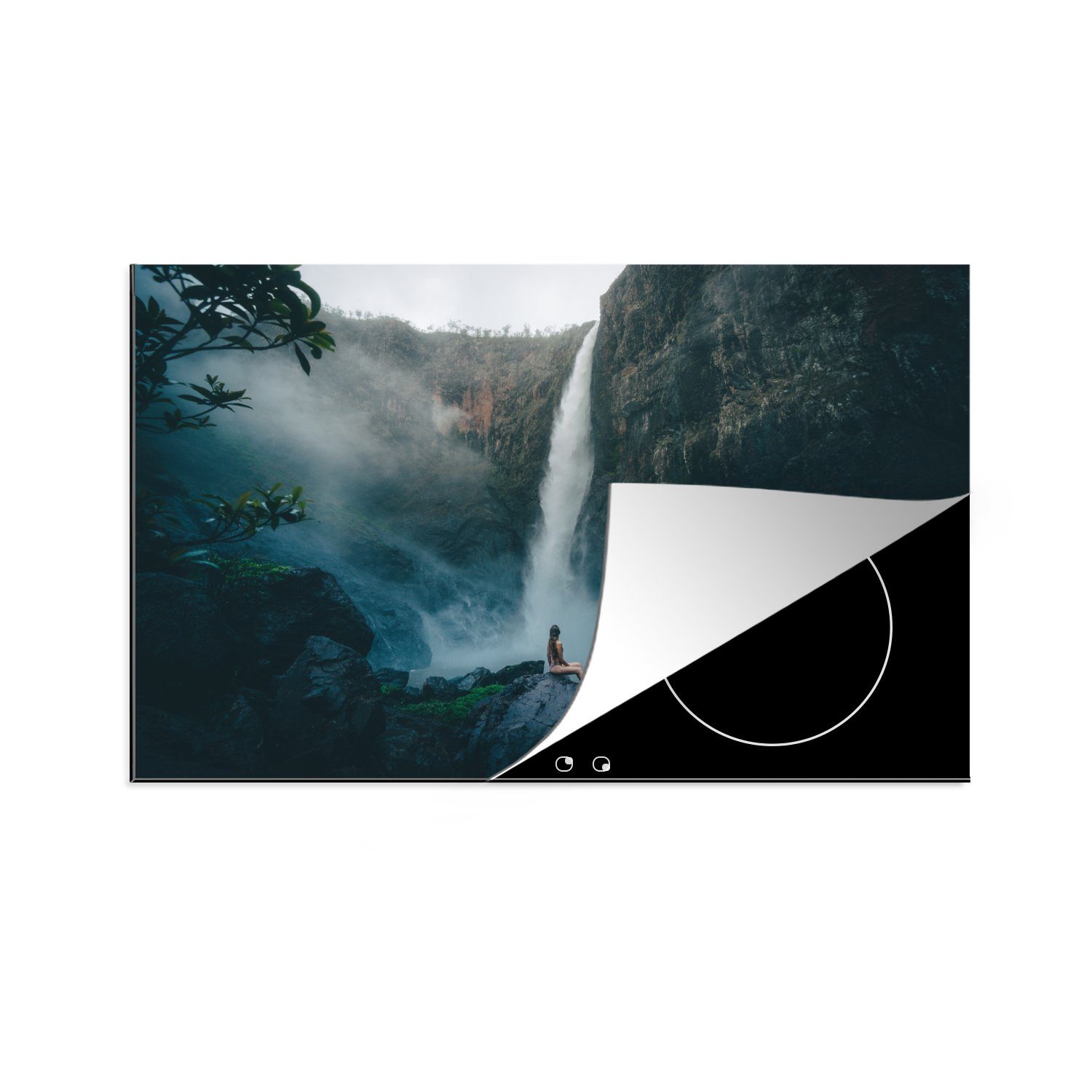 MuchoWow Ceranfeldabdeckung Tropisch Induktionskochfeld 81x52 Wasserfall Frau, küche, für cm, Herdblende-/Abdeckplatte - die Vinyl, (1 Schutz - tlg),