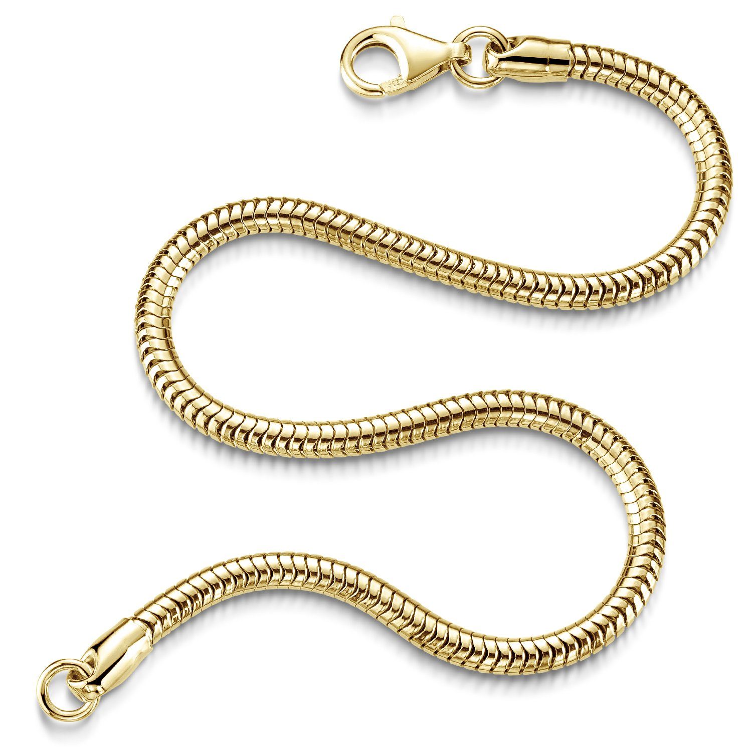 Materia Armband Damen Schlangenkette Gold 3mm SA-143, Sterlingsilber, vergoldet