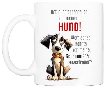 Cadouri Tasse MIT MEINEM HUND SPRECHEN Kaffeetasse mit Spruch - für Hundefreunde, Keramik, mit Hundespruch, beidseitig bedruckt, handgefertigt, Geschenk, 330 ml