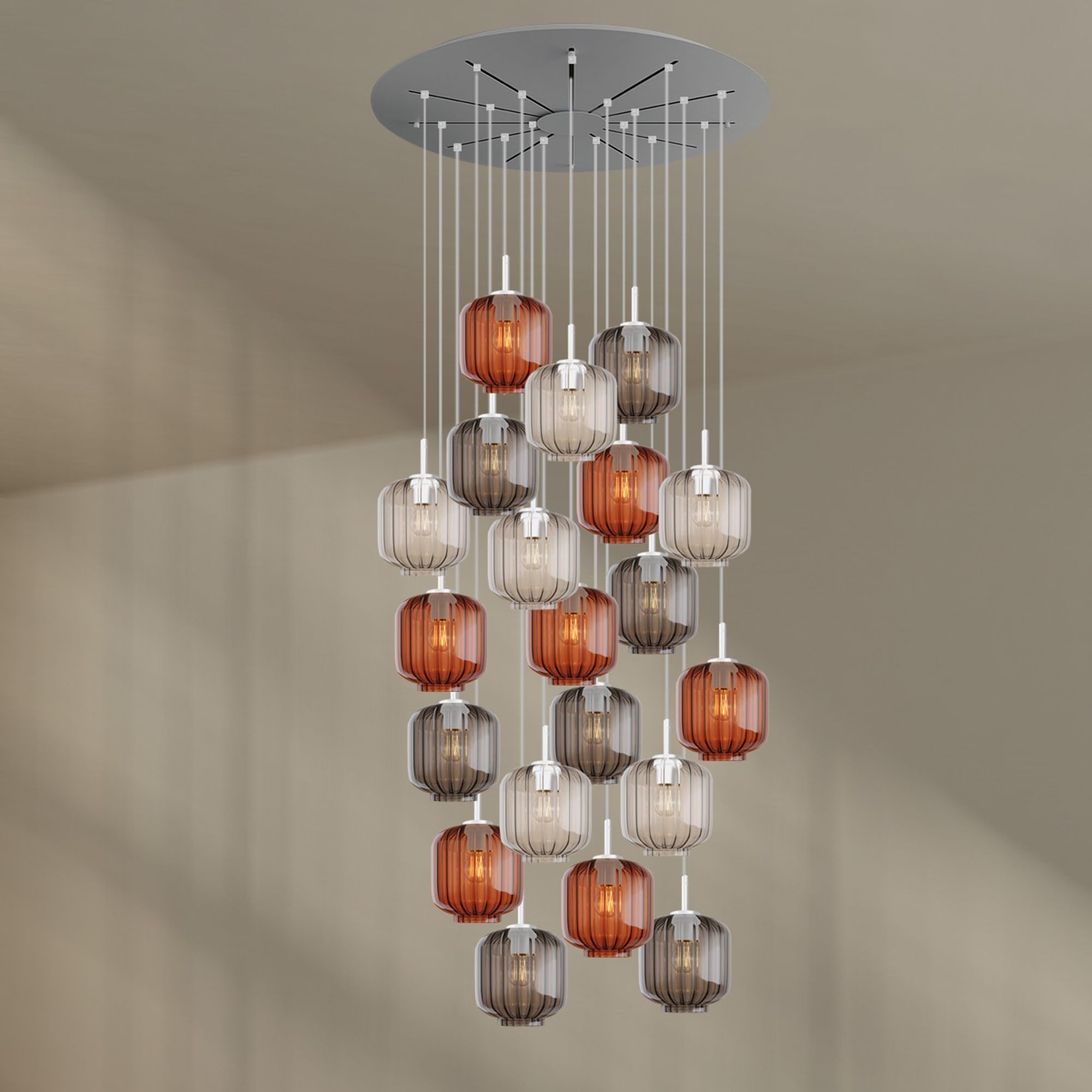 s.luce Pendelleuchte Velo Galerieleuchte 20-flg Ø 120cm Baldachin Ø 20cm Mehrfarbig
