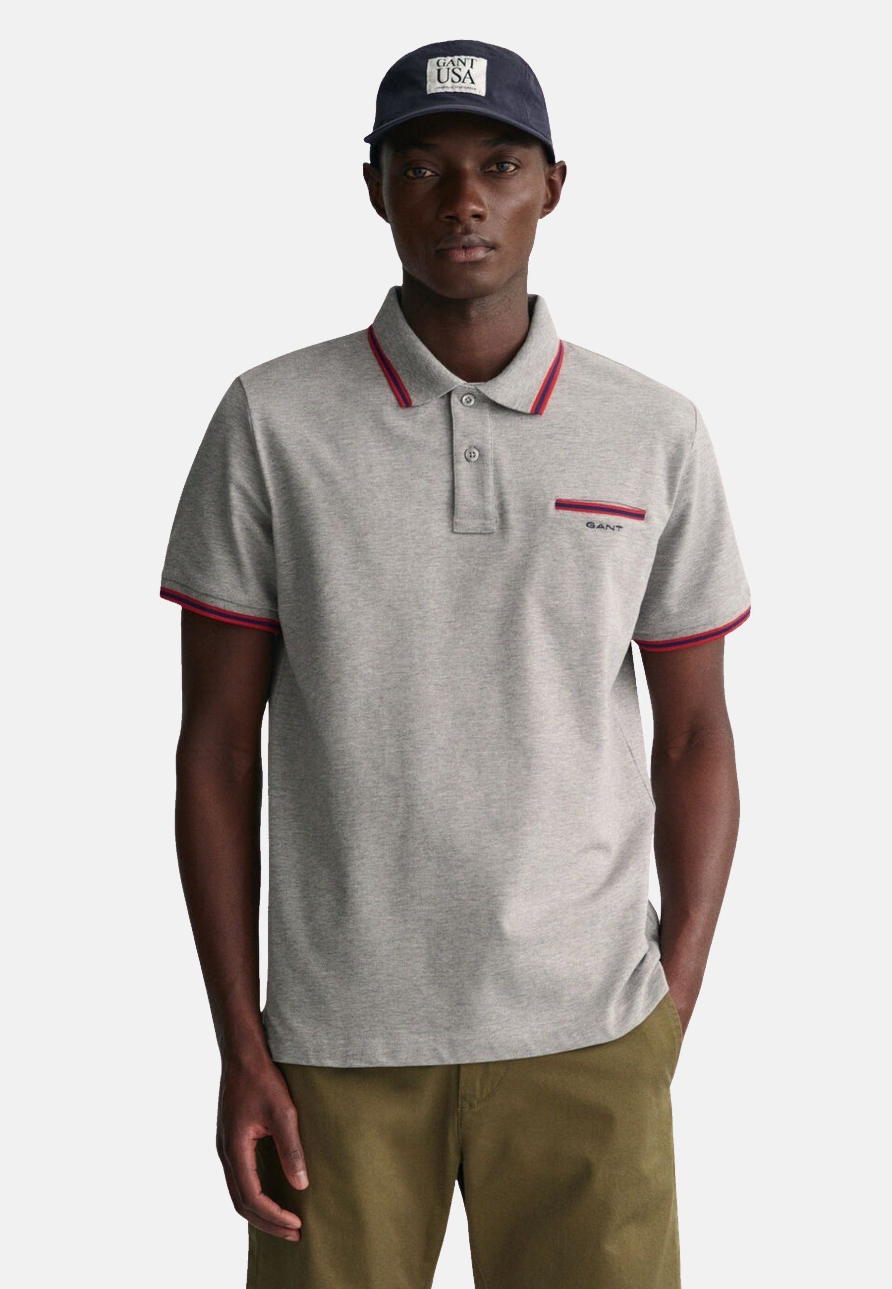 Gant Poloshirt Poloshirt 3-Color Pique Kurzarmshirt Polo grau