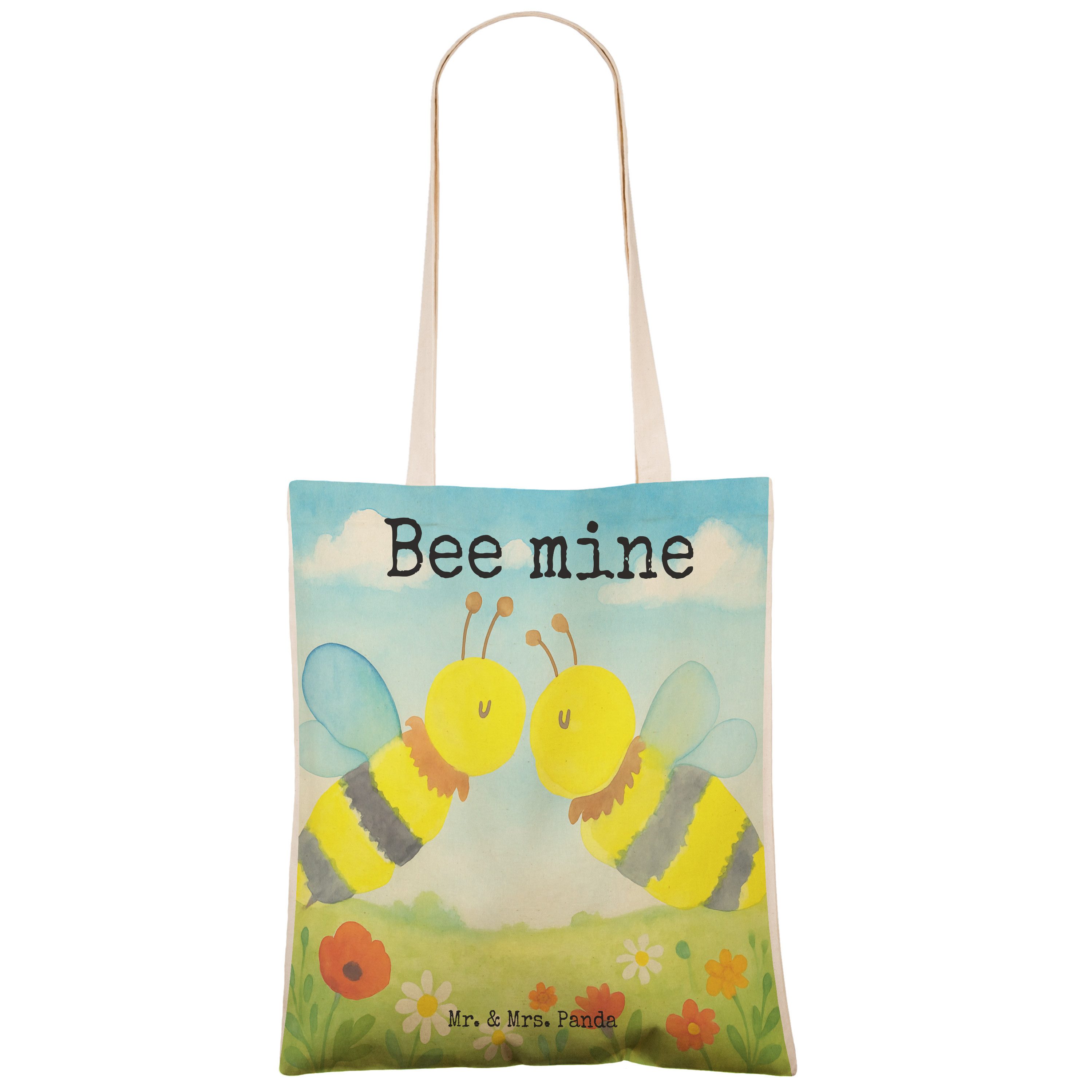 Mr. & Mrs. Panda Tragetasche Biene Liebe Design, shopping bag, Weiß, Tote Bag, Beutel, Beuteltasch (Packung), shopping bag Shoppingbag Stofftragetasche