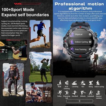 findtime Smartwatch (1,39 Zoll, Andriod iOS), Telefonfunktion Fitnessuhr Blutdruckmessung Militär Uhr Schrittzähler