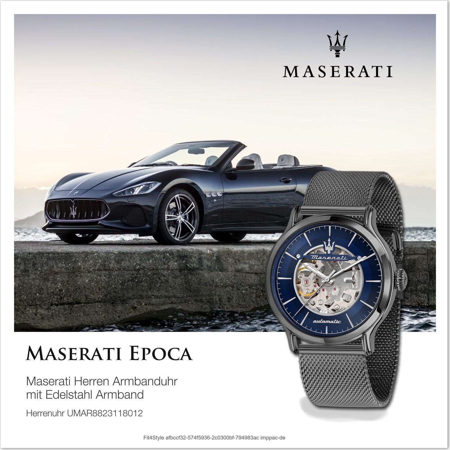 Armband Maserati Edelstahlarmband, Herren Gehäuse, blau rundes MASERATI Quarzuhr (ca. 42mm) Epoca, groß Herrenuhr