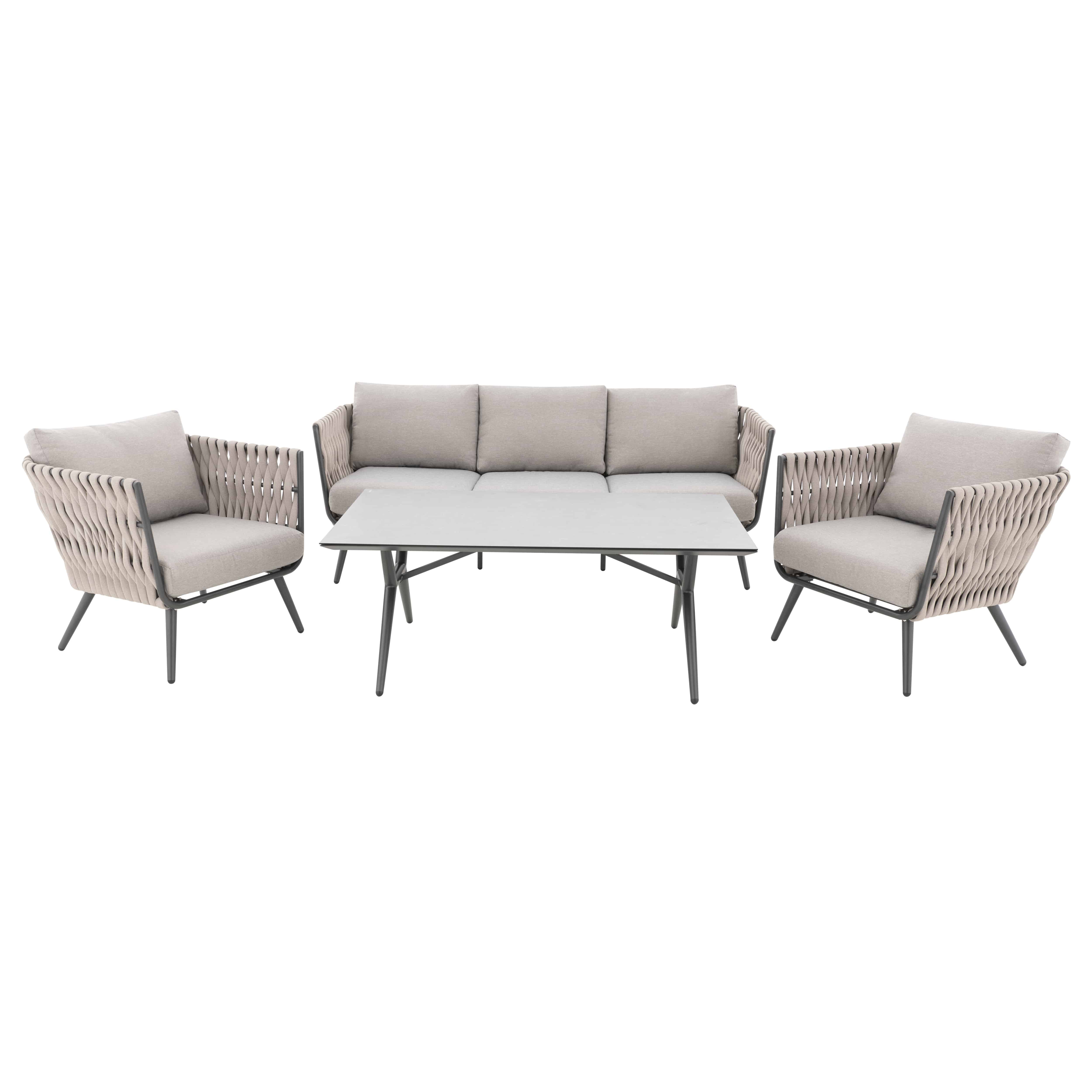 doppler® Gartenlounge-Set Expert Lounge "Riva", Bestehend aus einem 3-Sitzer Sofa, zwei Sesseln und einem Tisch