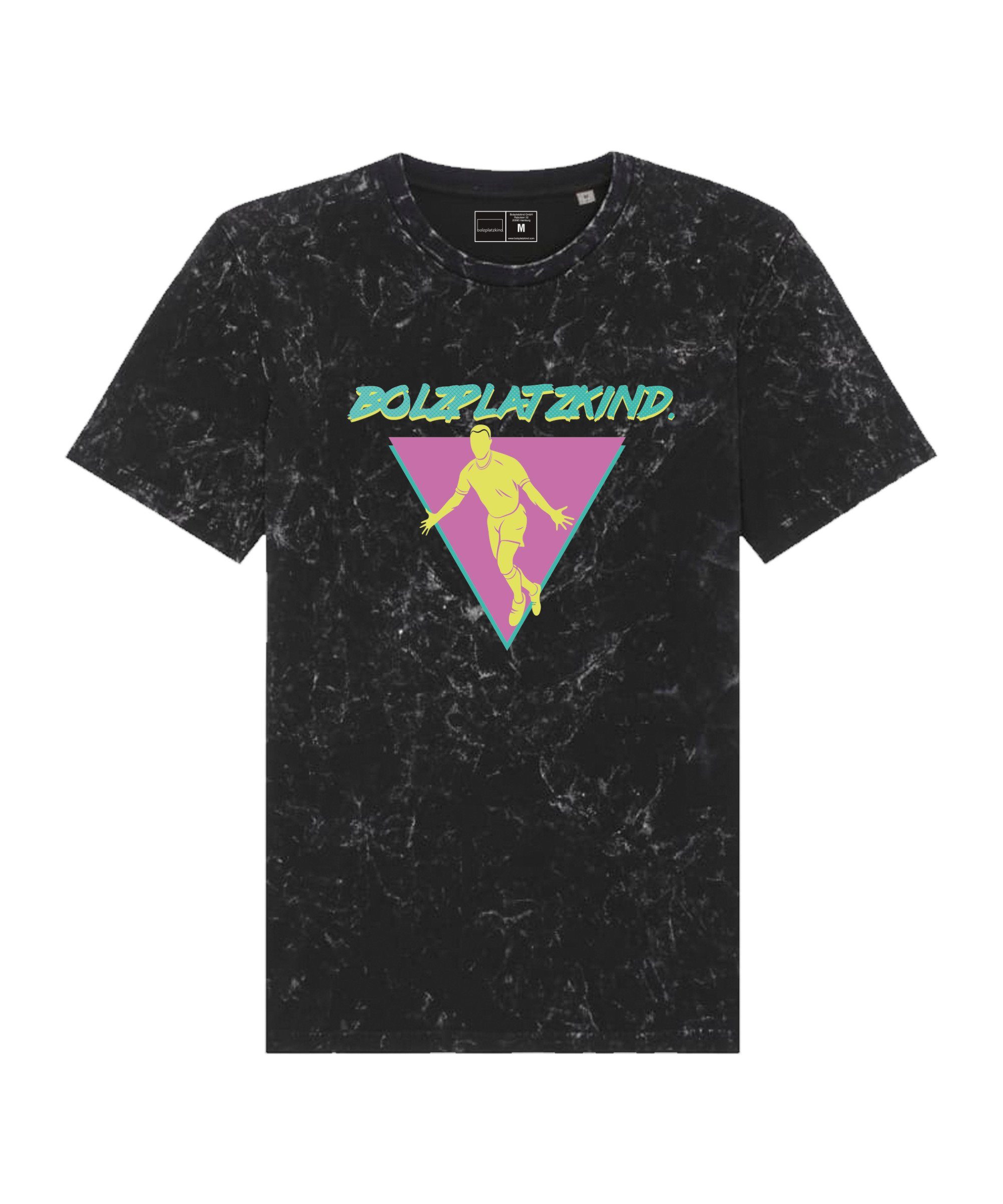 Bolzplatzkind T-Shirt "80er Jahre" Straddle T-Shirt default schwarzgruenlilagelb
